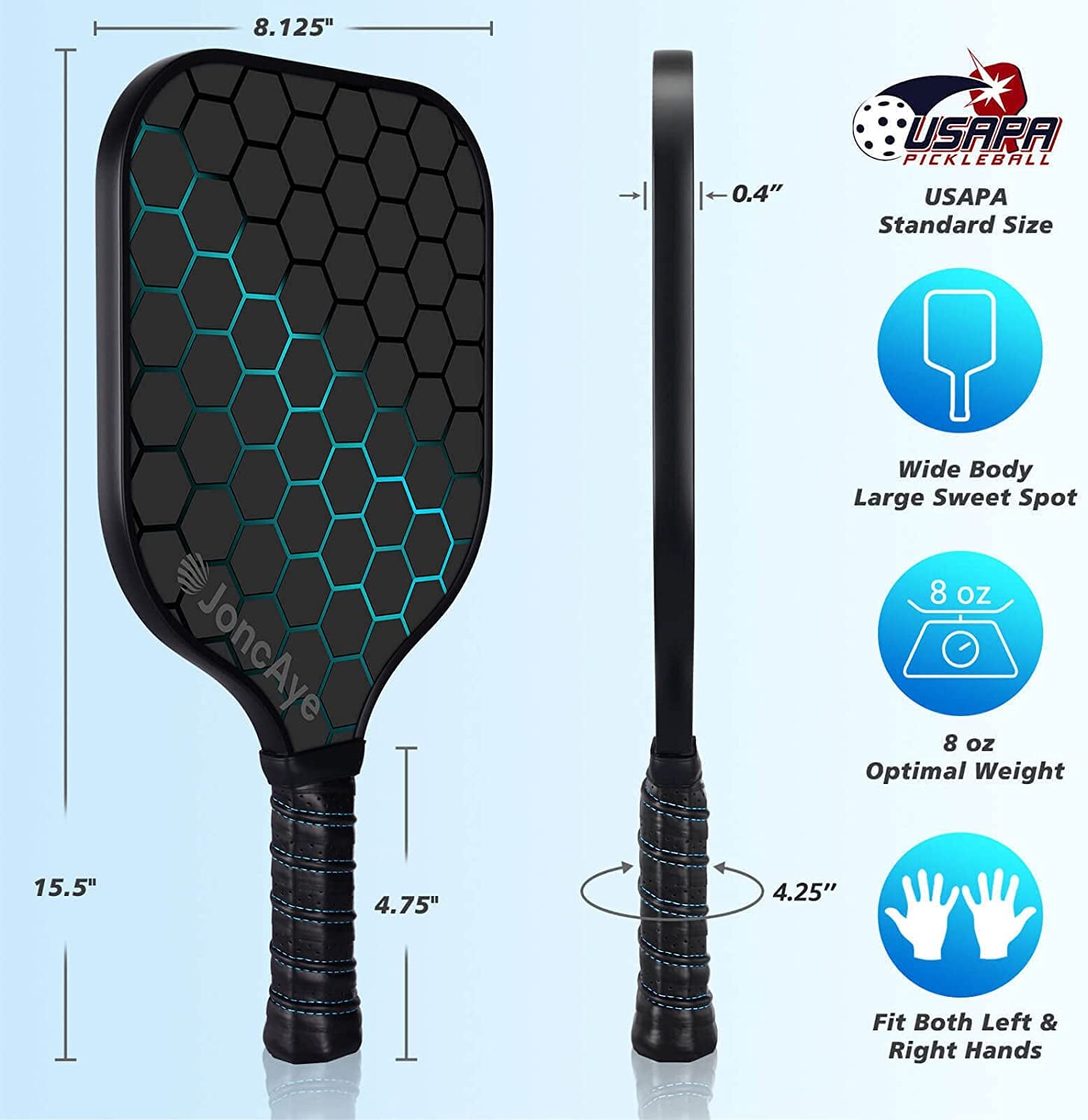 Pickleball-Paddles-Set of 4 Rackets and Balls W/Case, Grip Tapes | USAPA Approved