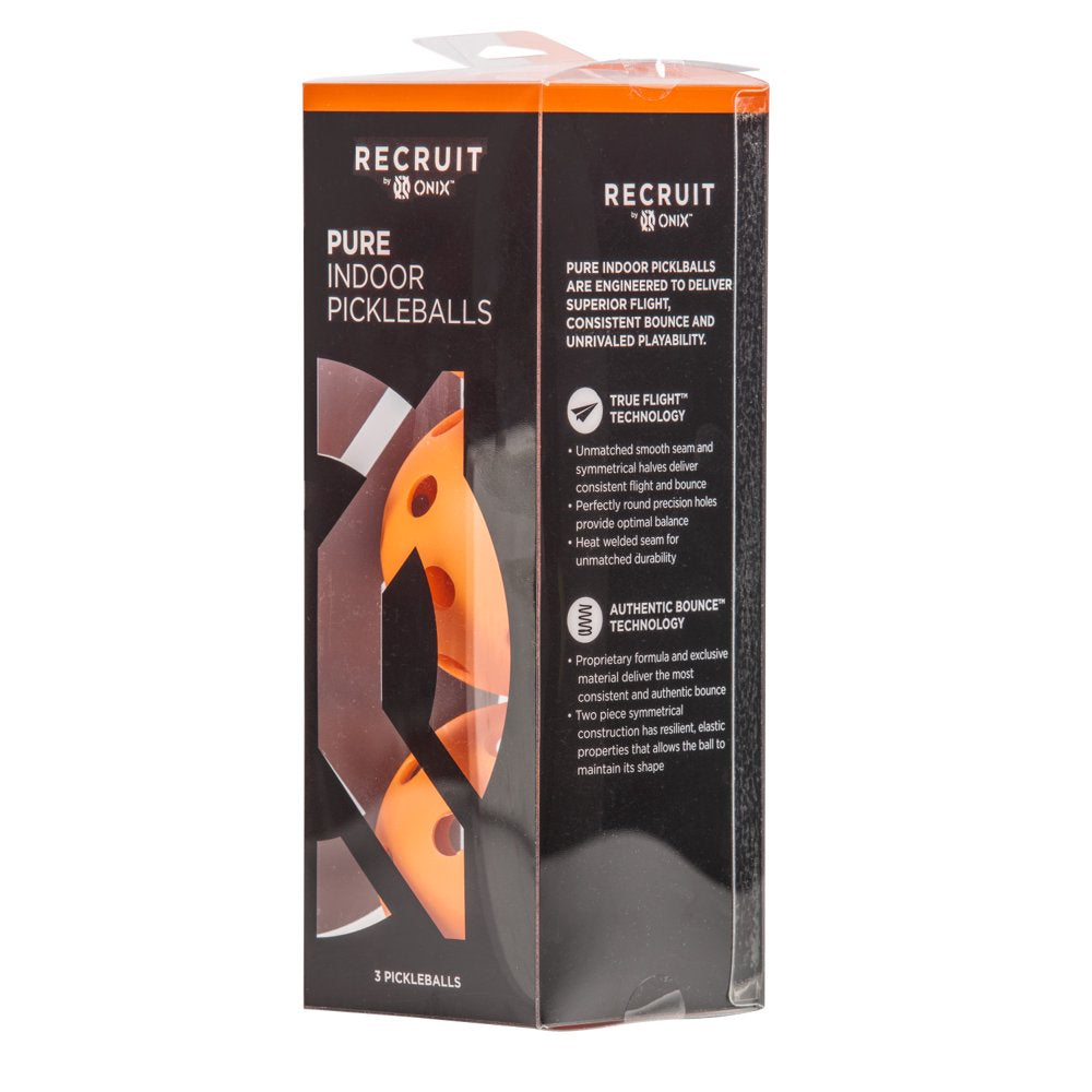 Recruit by Pickleball Pure Indoor Balls (Orange, 3-Pack)