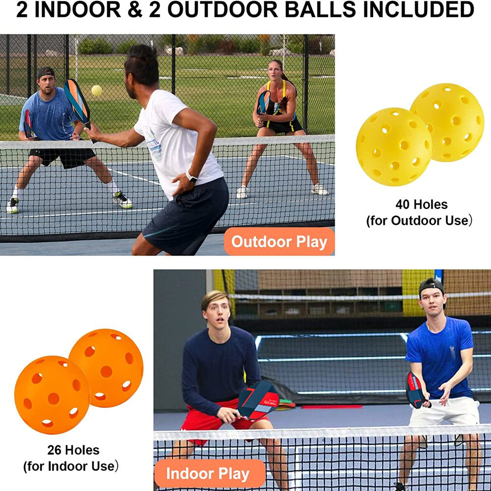 Pickleball Paddles, Fiberglass Pickle Ball Set of 4 for All Levels, 7.9Oz