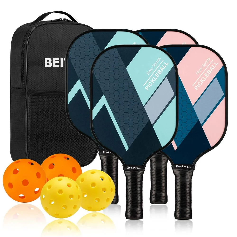 Pickleball Paddles, Fiberglass Pickle Ball Set of 4 for All Levels, 7.9Oz