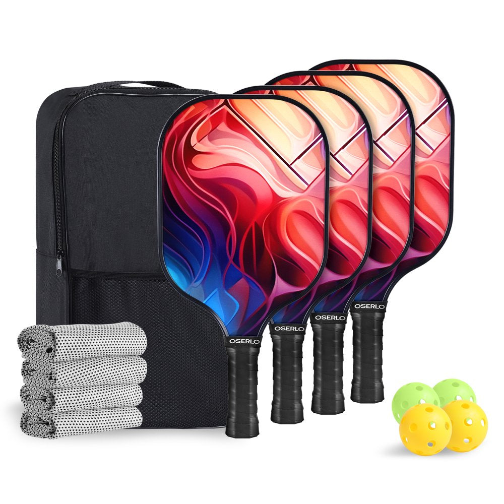 Pickleball Paddles Set with 4 Pickle-Ball , 4 Cooling Towel, 1 Pickleball Bag