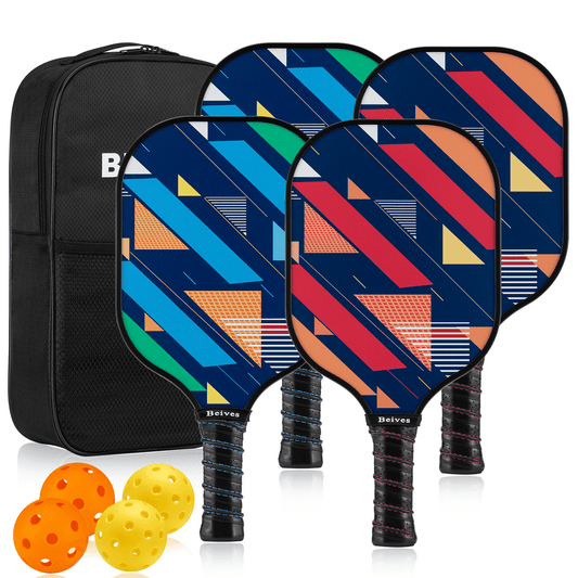 Pickleball Paddles Set Glass Fiber Polymer Core, 7.9Oz Rackets, 4 Balls, Case, Red