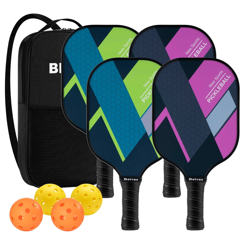 Pickleball Paddles, Fiberglass Pickle Ball Set of 4 for All Levels, 7.9Oz