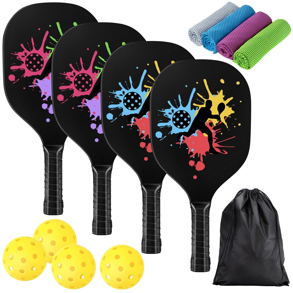Pickleball Paddles, Pickle Ball Paddle Set of 4, Pickleball Set with 4 Cooling Towels and Carry Bag