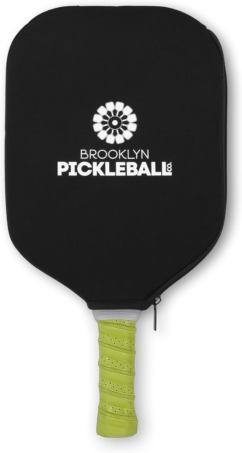 Brooklyn Pickleball Co | Blue & Yellow Pickle Ball Paddle & Cover | Carbon Fiber | Honeycomb Core | Ribbed Non-Slip Cushion Grip