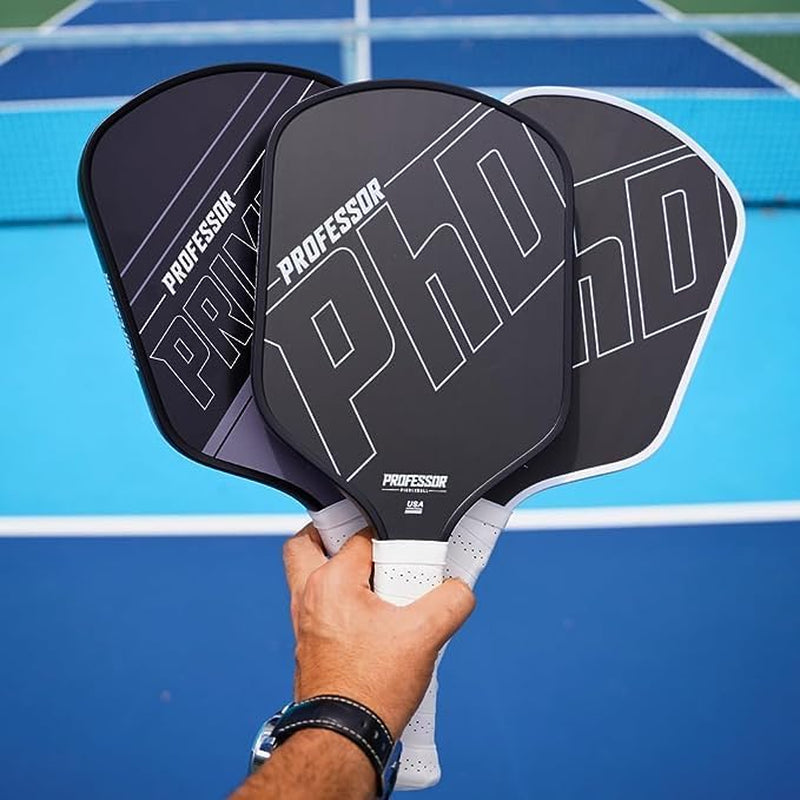 Professor Phd Raw Carbon Fiber Premium Pickleball Paddle Racket - USA Pickleball Approved - Honeycomb Core