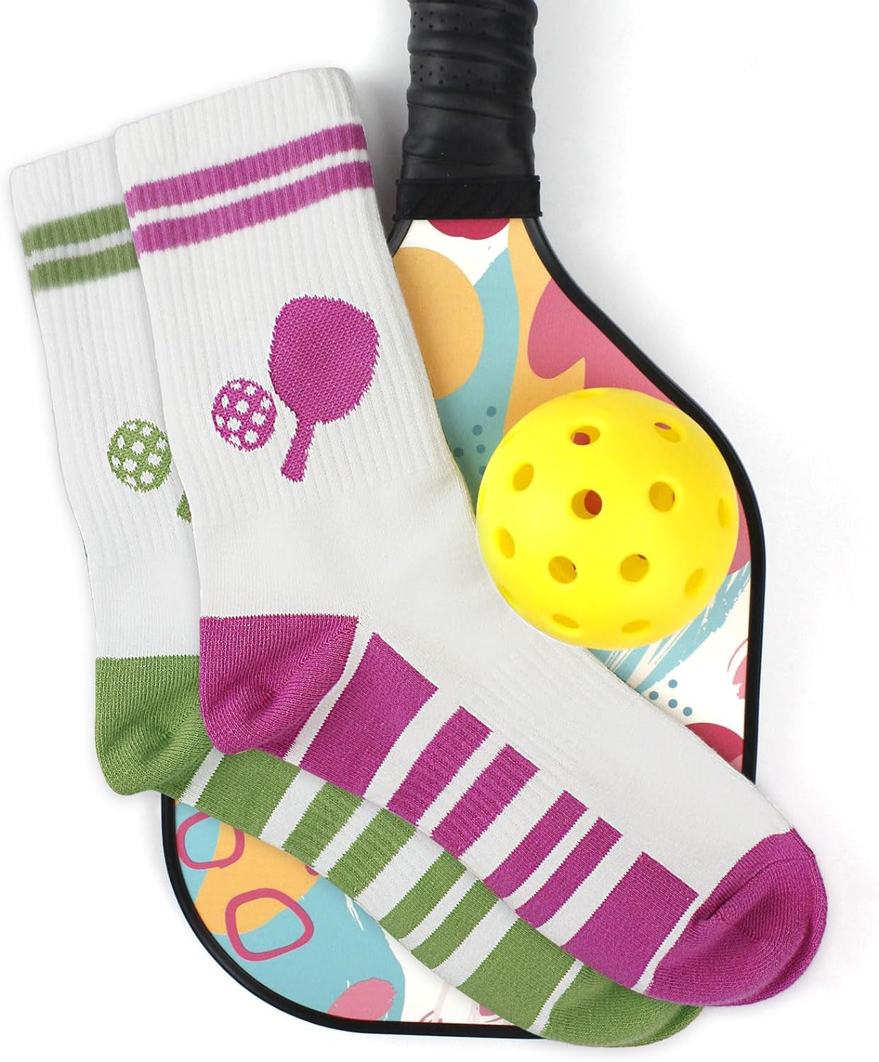 Pickleball Socks 2 Pairs, Ankle Socks Crew Socks, Funny Pickleball Gifts for Unisex, US Size 6-13