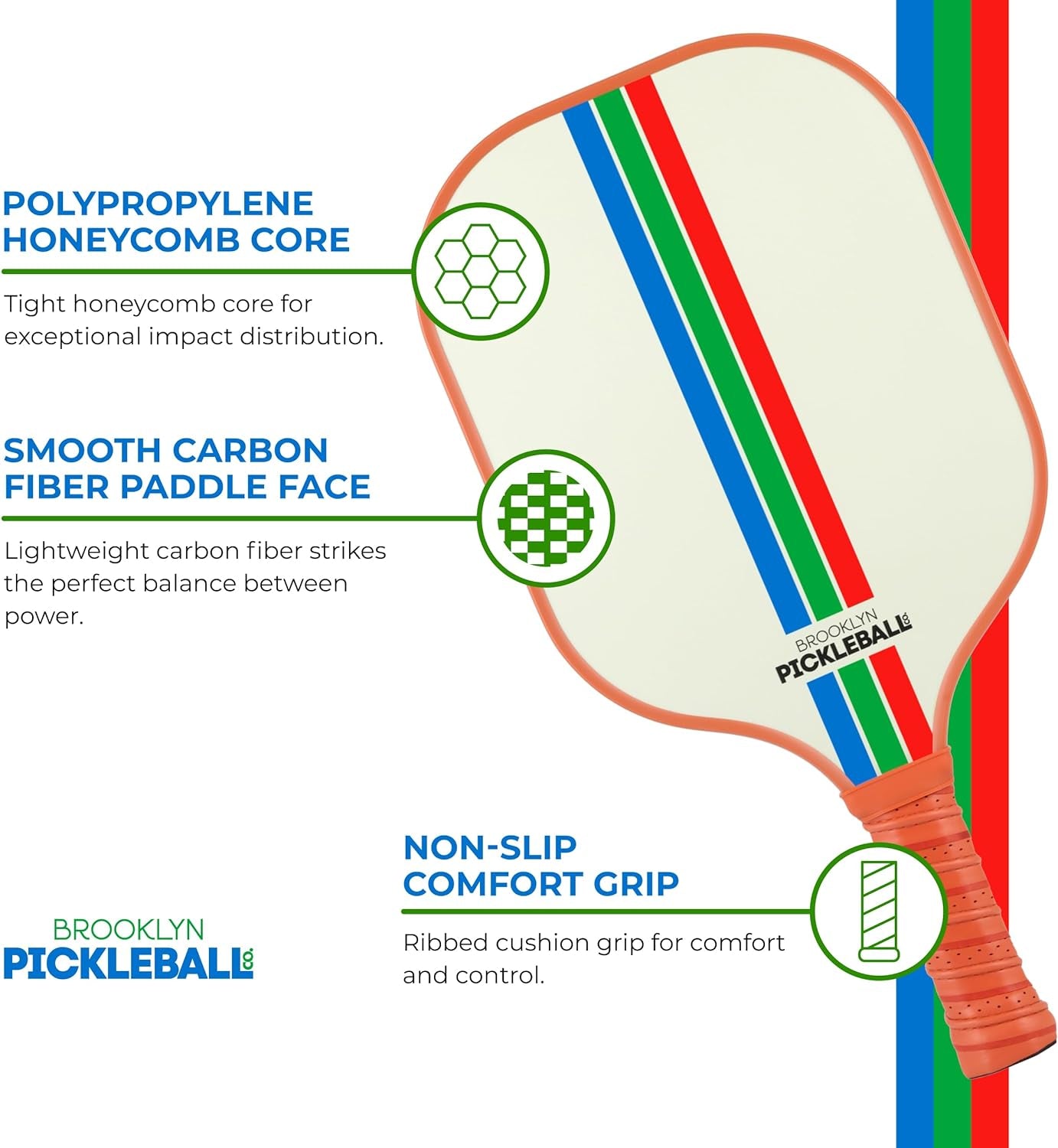 Brooklyn Pickleball Co | Cream Pickle Ball Paddle & Cover | Carbon Fiber | Honeycomb Core | Ribbed Non-Slip Cushion Grip