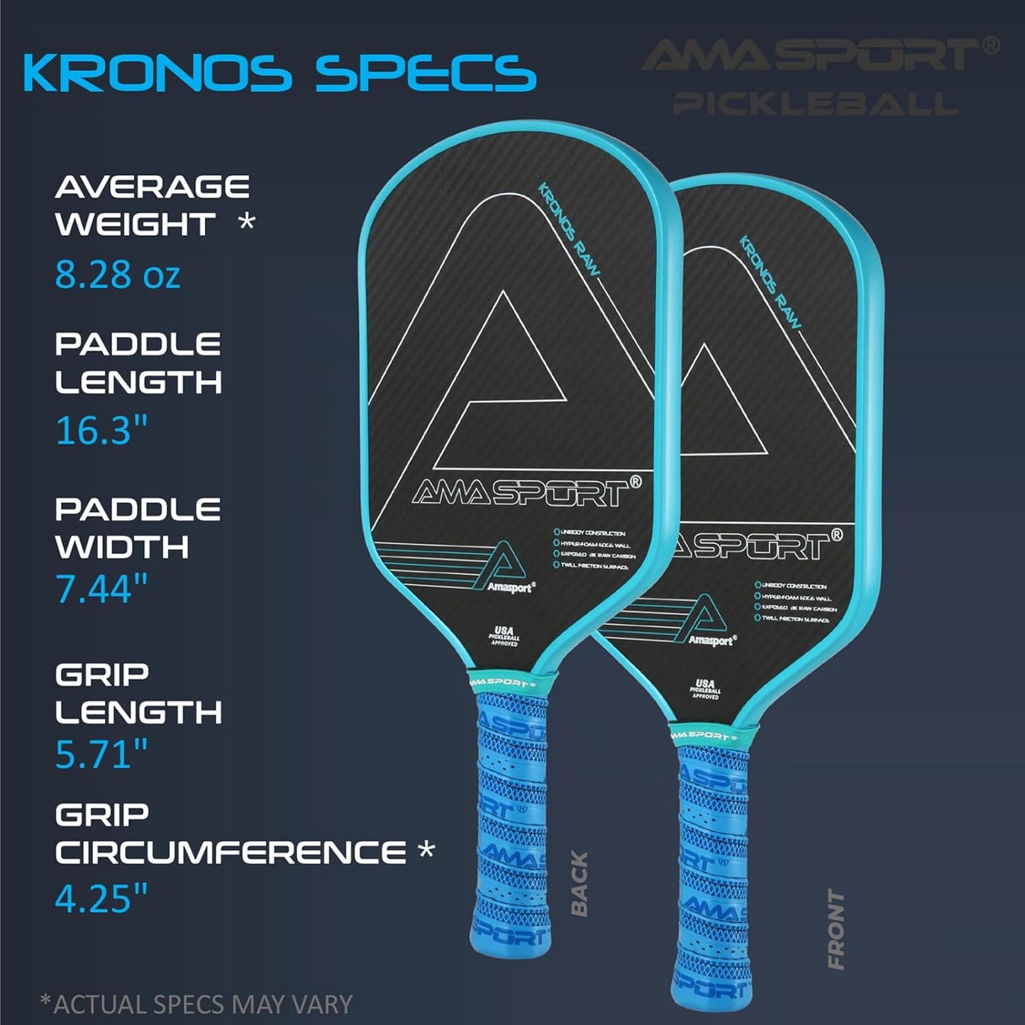 Kronos Raw Carbon Fiber Pickleball Paddle with Cover - 16Mm Pickleball Racket