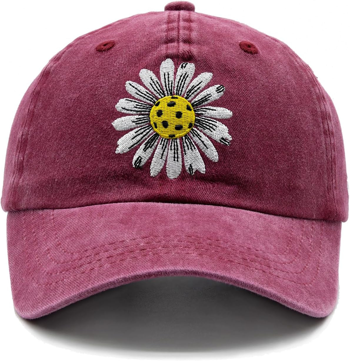 Pickleball Hat for Women, Ajustable Embroidered Daisy Washed Denim Baseball Cap