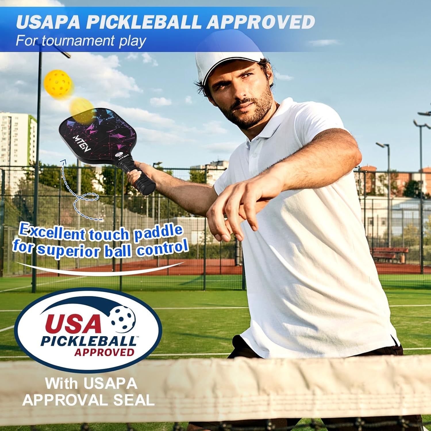 USAPA Approved Fiberglass Surface Pickleball Set with 2 Pickleball Rackets