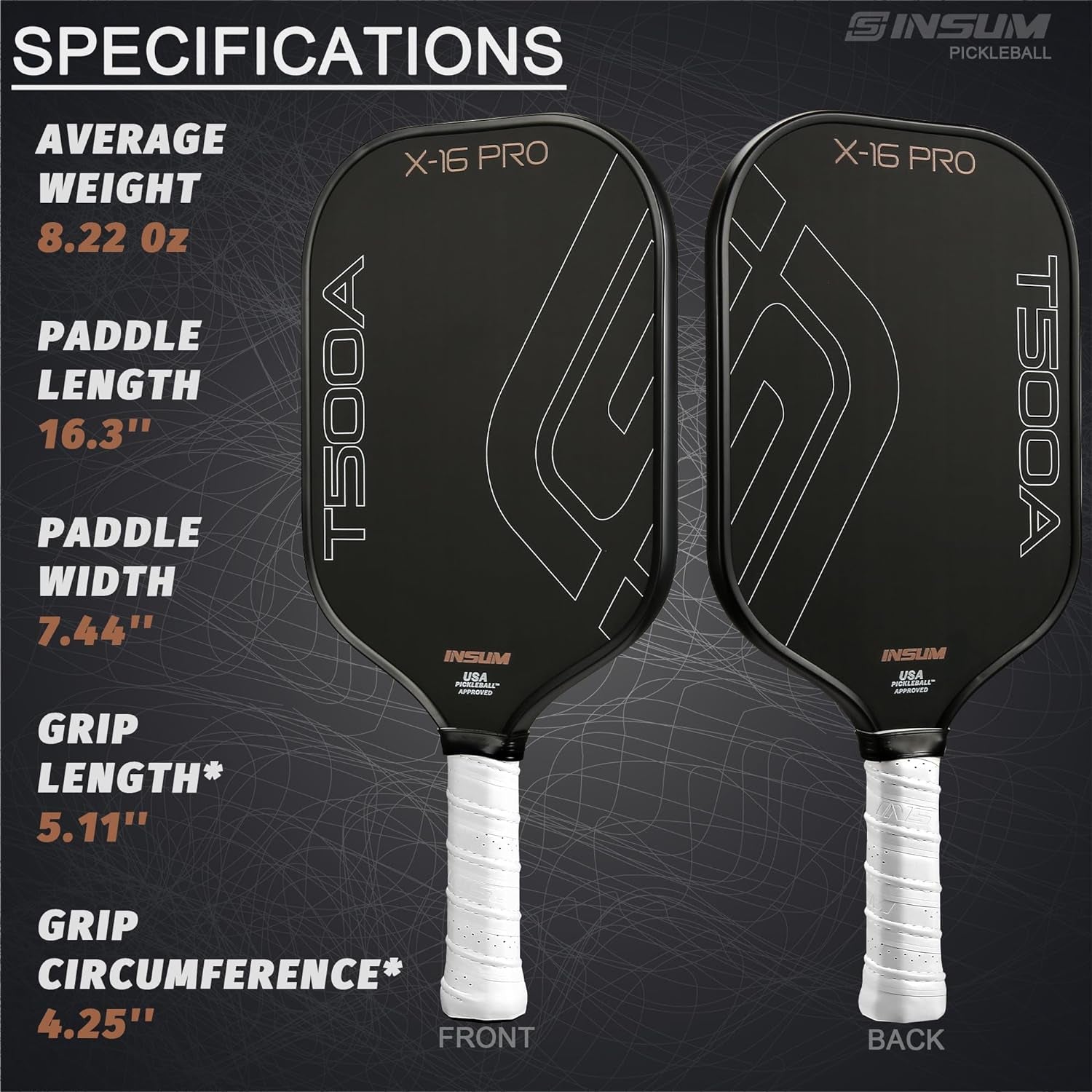 T500A Pickleball Paddles, USAPA Approved - Raw Carbon Fiber, Thermoformed Control Pickleball Paddles