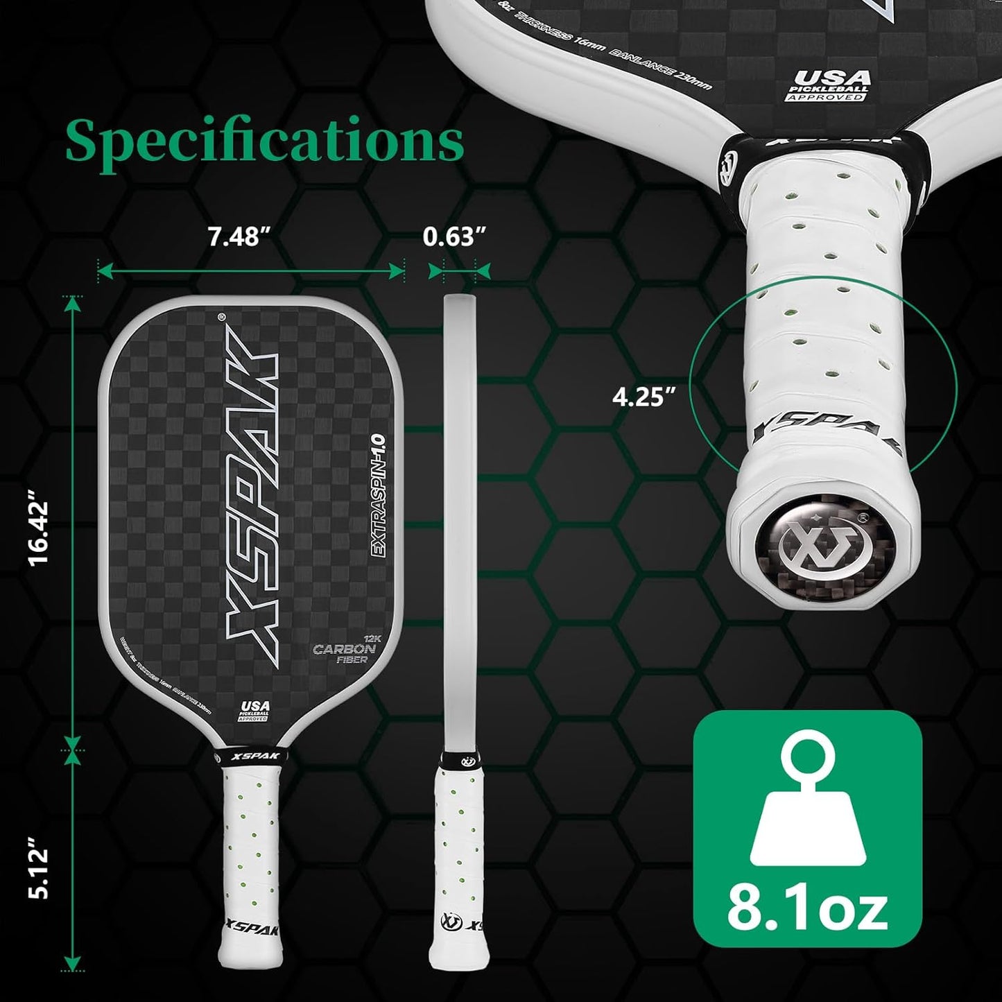 Carbon Fiber Pickleball Paddle - Tournament Edition - World Champion Surface Technology Options Pickleball Racket