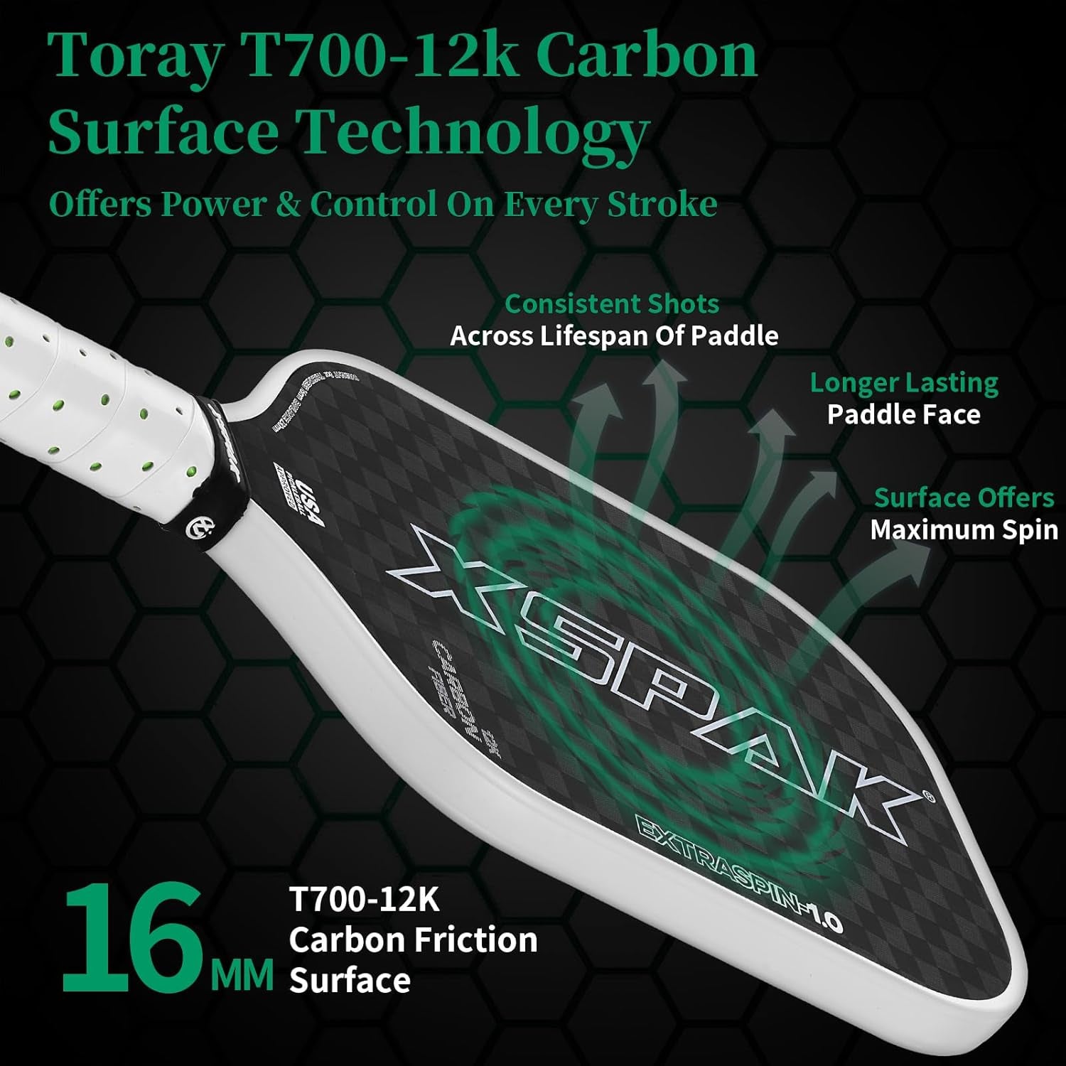 Carbon Fiber Pickleball Paddle - Tournament Edition - World Champion Surface Technology Options Pickleball Racket