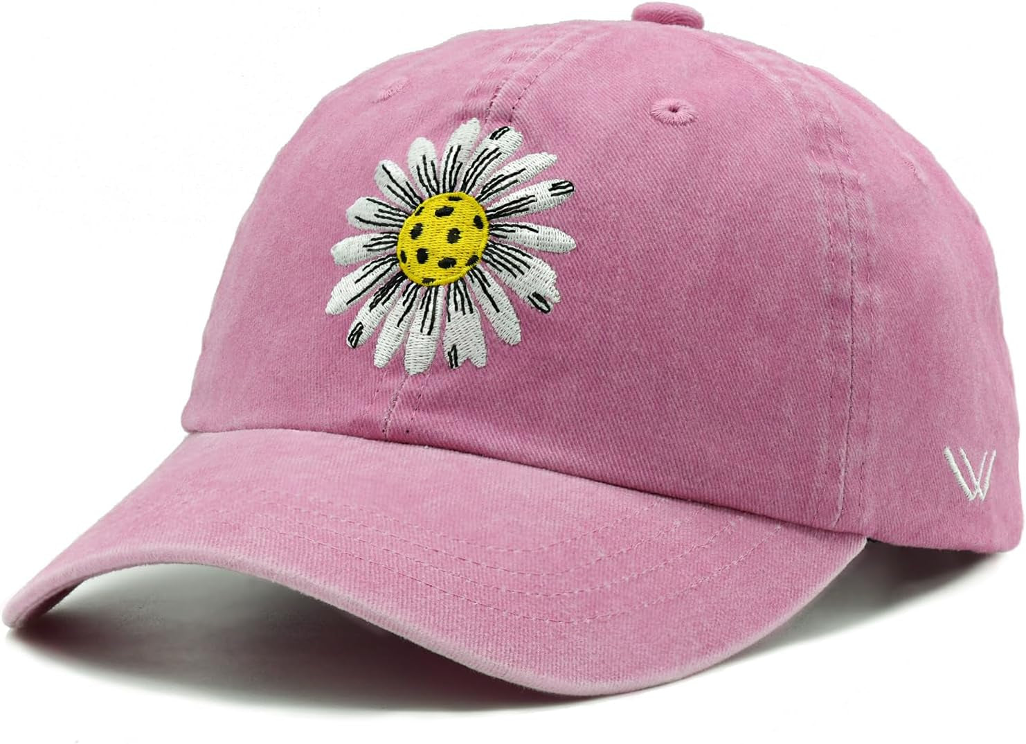 Pickleball Hat for Women, Ajustable Embroidered Daisy Washed Denim Baseball Cap