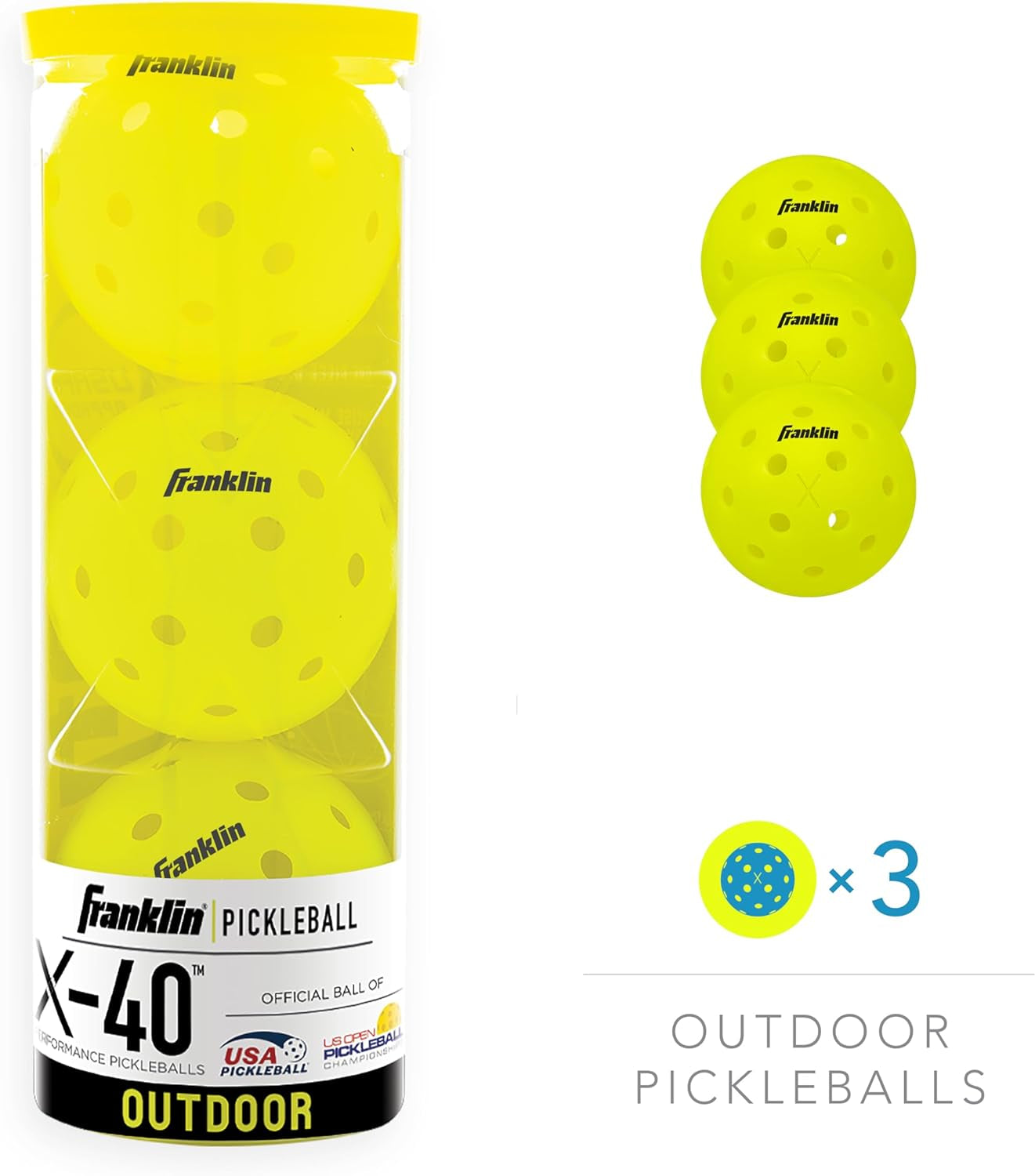 Outdoor Pickleballs - X-40 Pickleball Balls - USA Pickleball (USAPA) Approved - Official US Open Ball