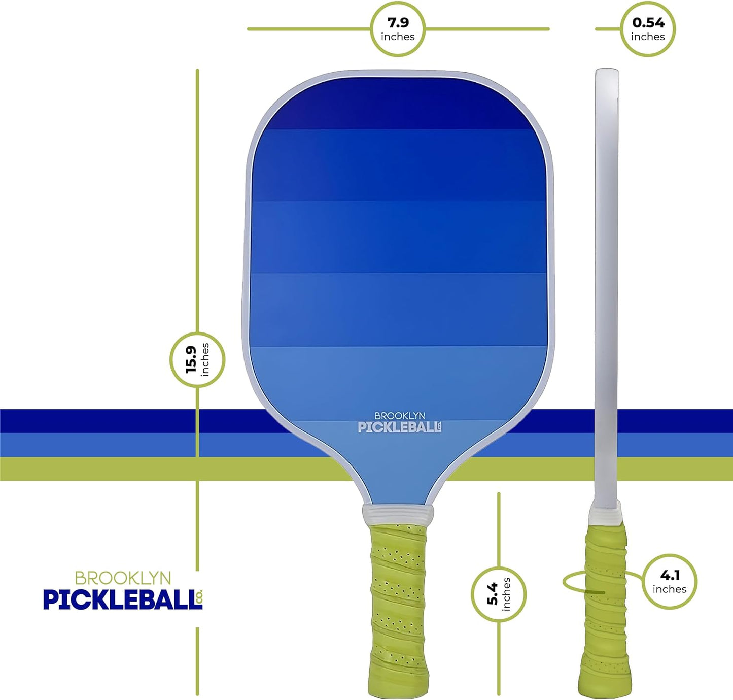 Brooklyn Pickleball Co | Blue & Yellow Pickle Ball Paddle & Cover | Carbon Fiber | Honeycomb Core | Ribbed Non-Slip Cushion Grip