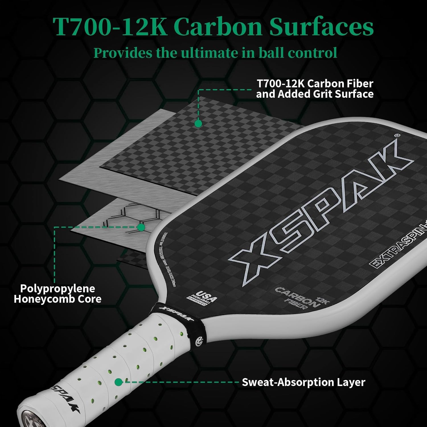 Carbon Fiber Pickleball Paddle - Tournament Edition - World Champion Surface Technology Options Pickleball Racket