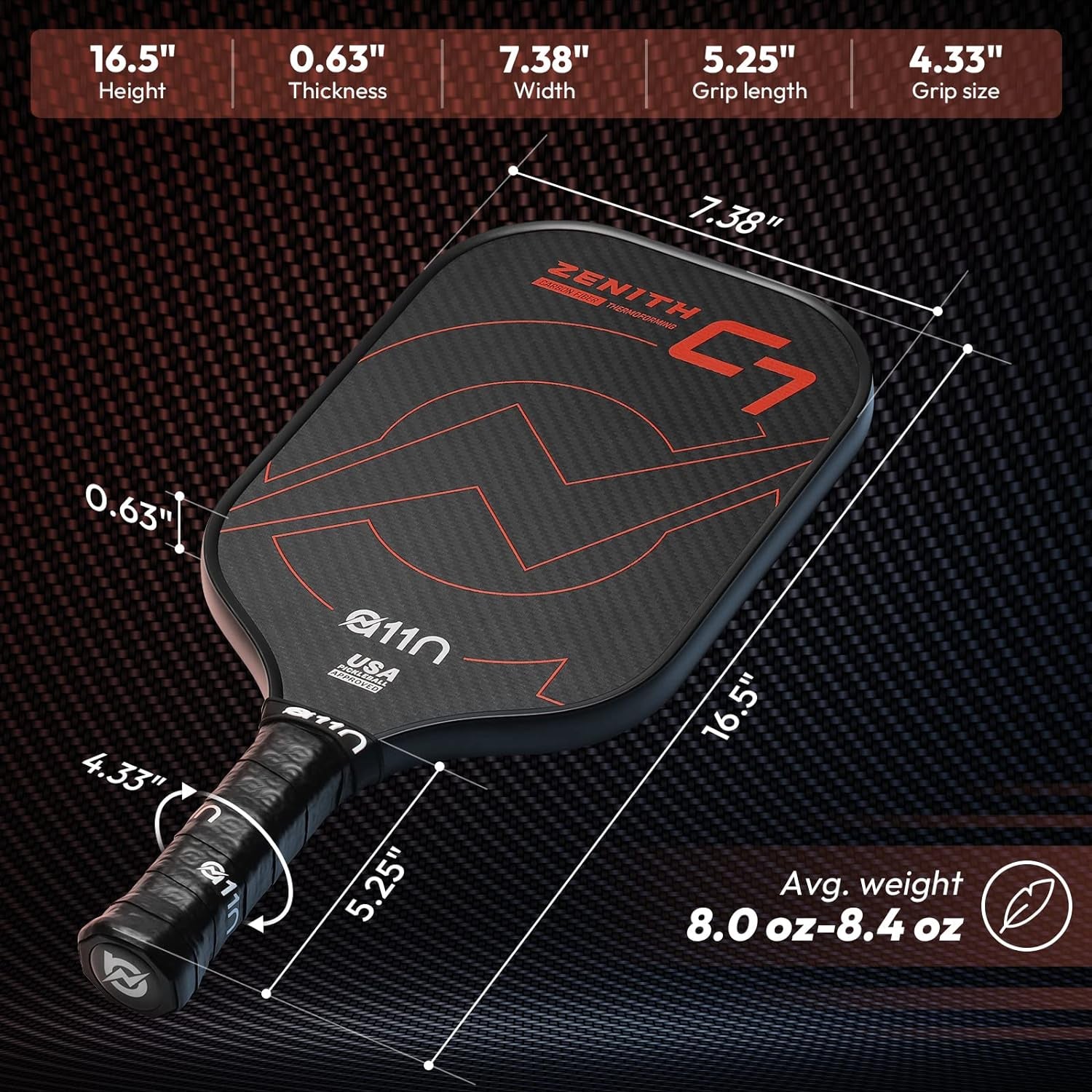 A11N Zenith Pickleball Paddle 16Mm | T-700 Carbon Fiber with Foam Injected Walls