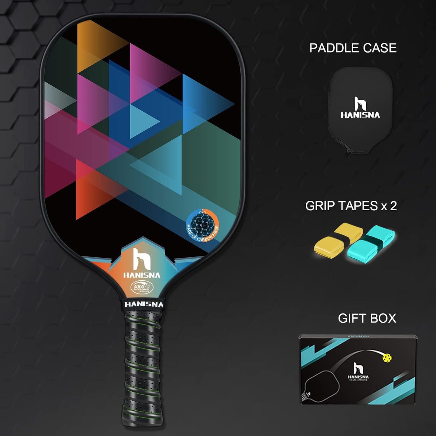 Carbon Fiber Graphite Pickleball Paddles with Enhance PP Honeycomb Core