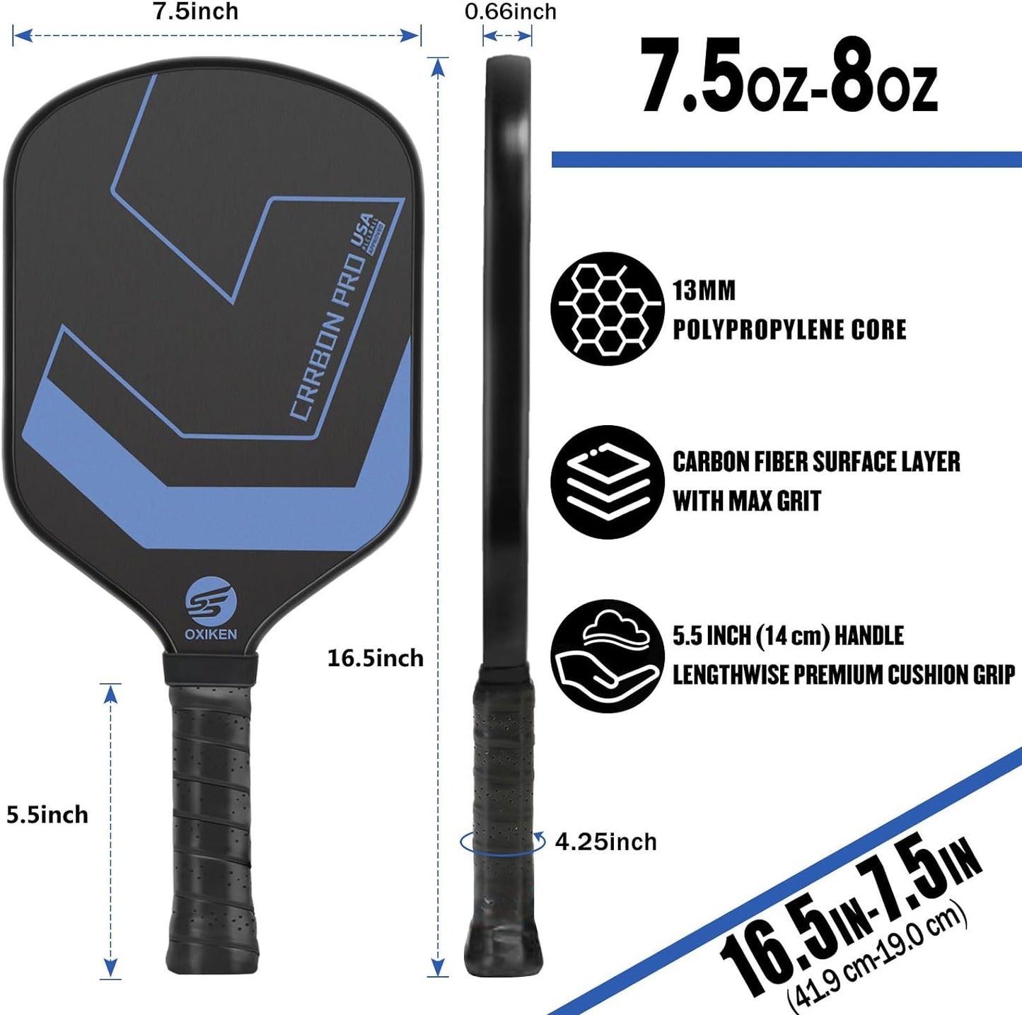 OXIKEN 13/16 Mm Pickleball Paddles 2024 USAPA Approved T700 Carbon Fiber Pickle Paddle (CFS)