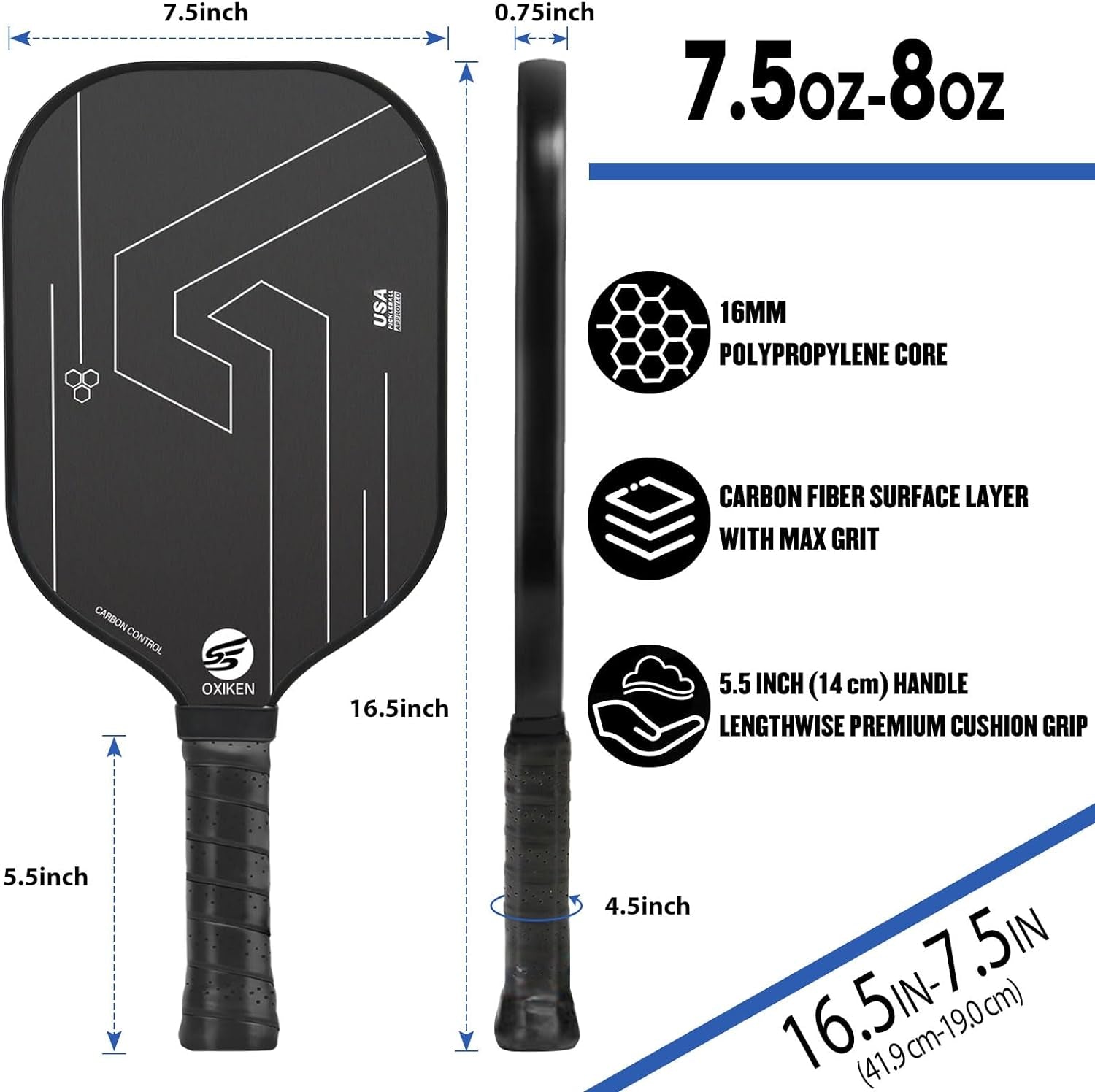 OXIKEN 10/13/16 Mm Pickleball Paddles 2024 USAPA Approved T700 Carbon Fiber Pickle Paddle (CFS)