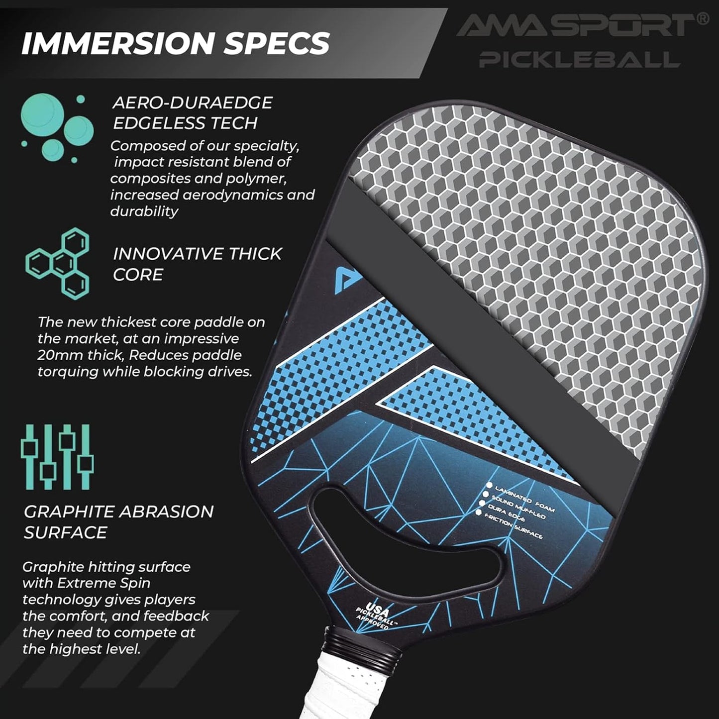 Immersion Carbon Pickleball Paddle-20Mm Thick Core Pickleball Paddle with Maximum Spin