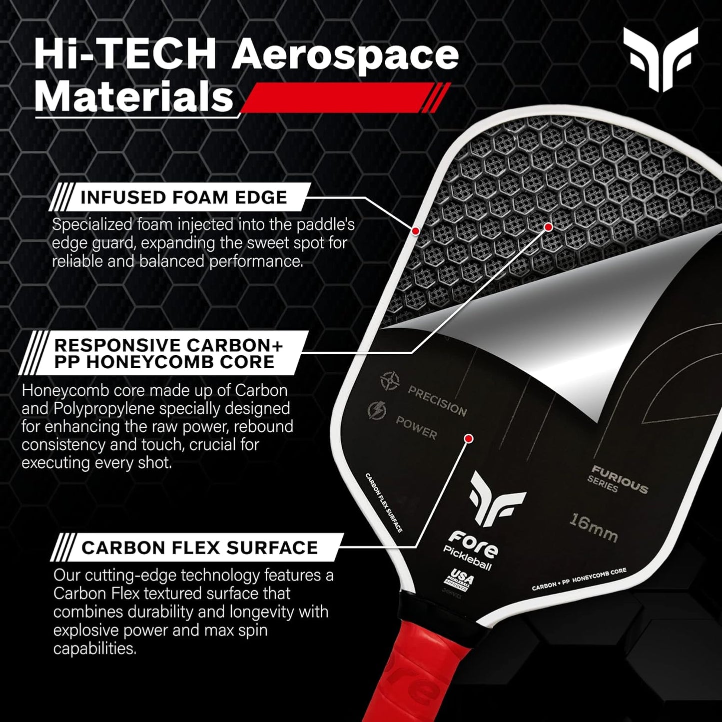 Carbon Fiber Pickleball Paddle | Enhanced Power, Precision and Maximum Spin