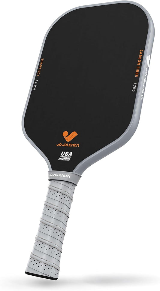 Raw Carbon Fiber Pickleball Paddle with a 16Mm Shark Power Polymer Core, the Pickleball Rackets Designed for Ultimate Spin & Consistency