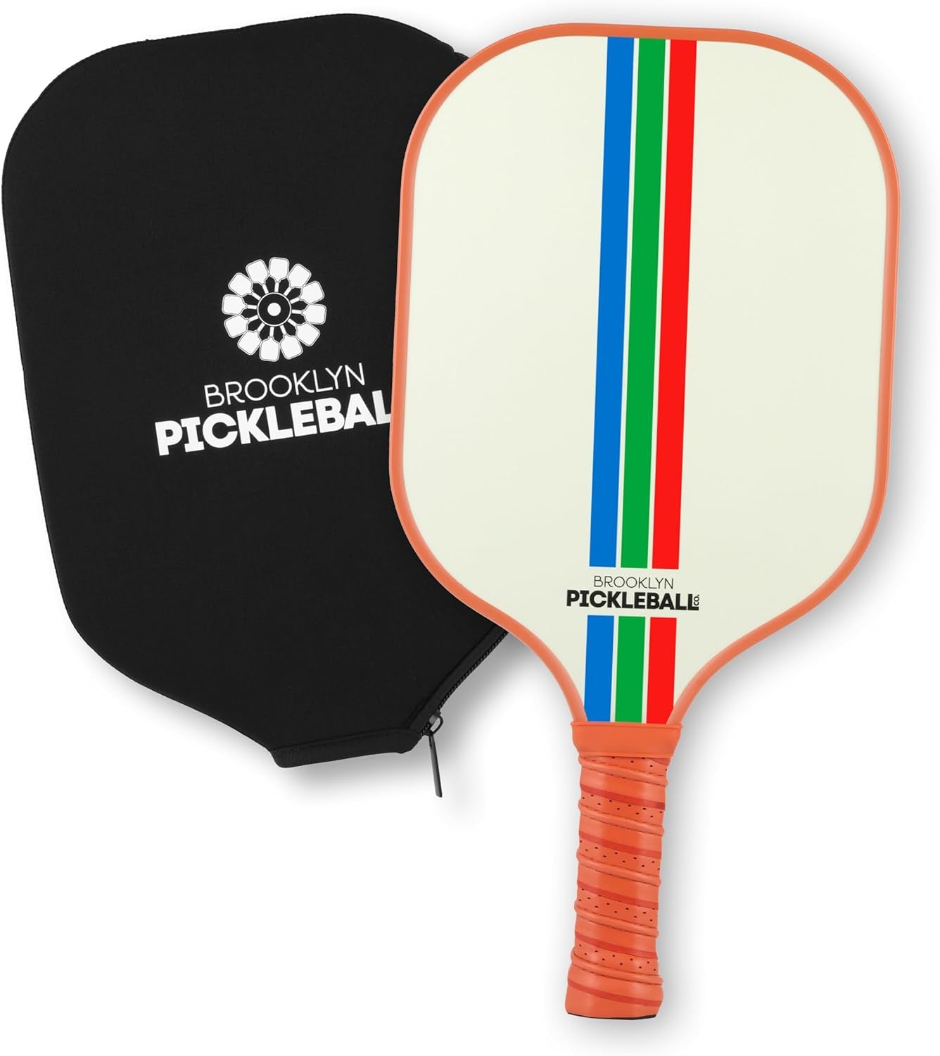 Brooklyn Pickleball Co | Cream Pickle Ball Paddle & Cover | Carbon Fiber | Honeycomb Core | Ribbed Non-Slip Cushion Grip