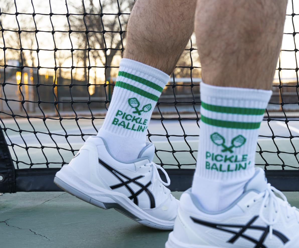 Performance Pickleball Athletic Crew Socks, Great Gift for Pickleball Lovers, Fun Pickleball Accessories