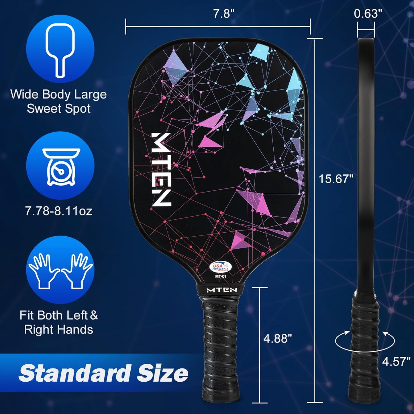 USAPA Approved Fiberglass Surface Pickleball Set with 2 Pickleball Rackets