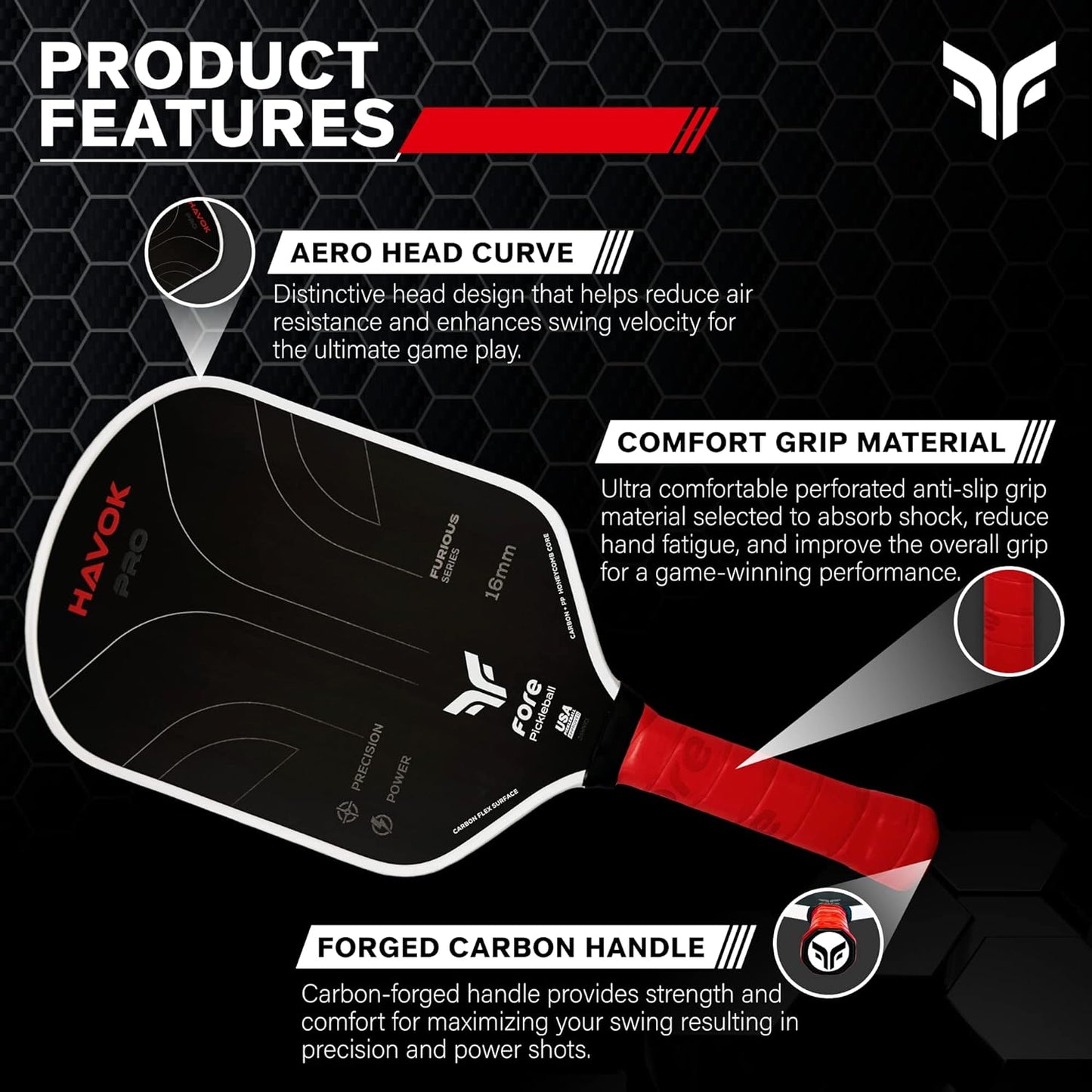 Carbon Fiber Pickleball Paddle | Enhanced Power, Precision and Maximum Spin