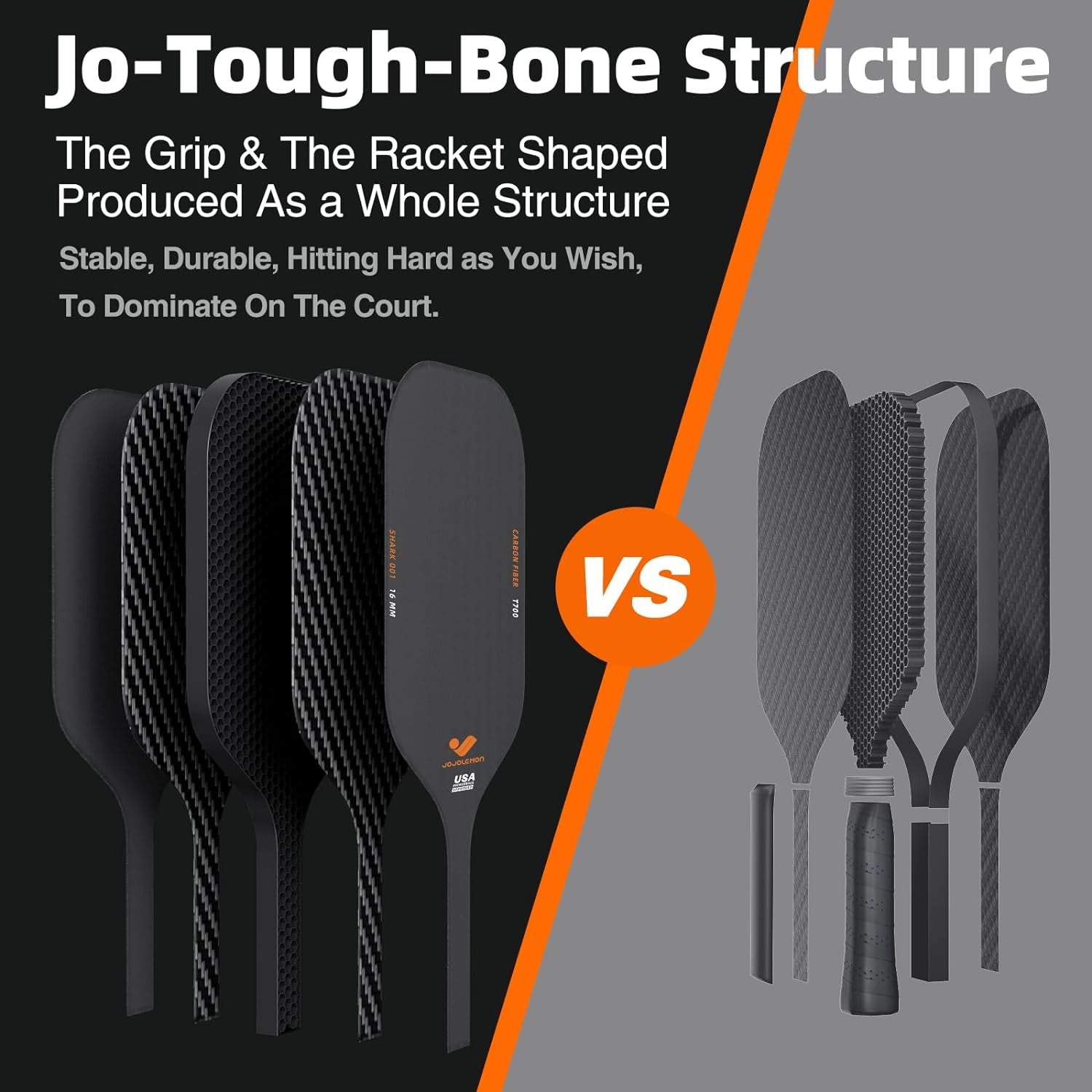 Raw Carbon Fiber Pickleball Paddle with a 16Mm Shark Power Polymer Core, the Pickleball Rackets Designed for Ultimate Spin & Consistency