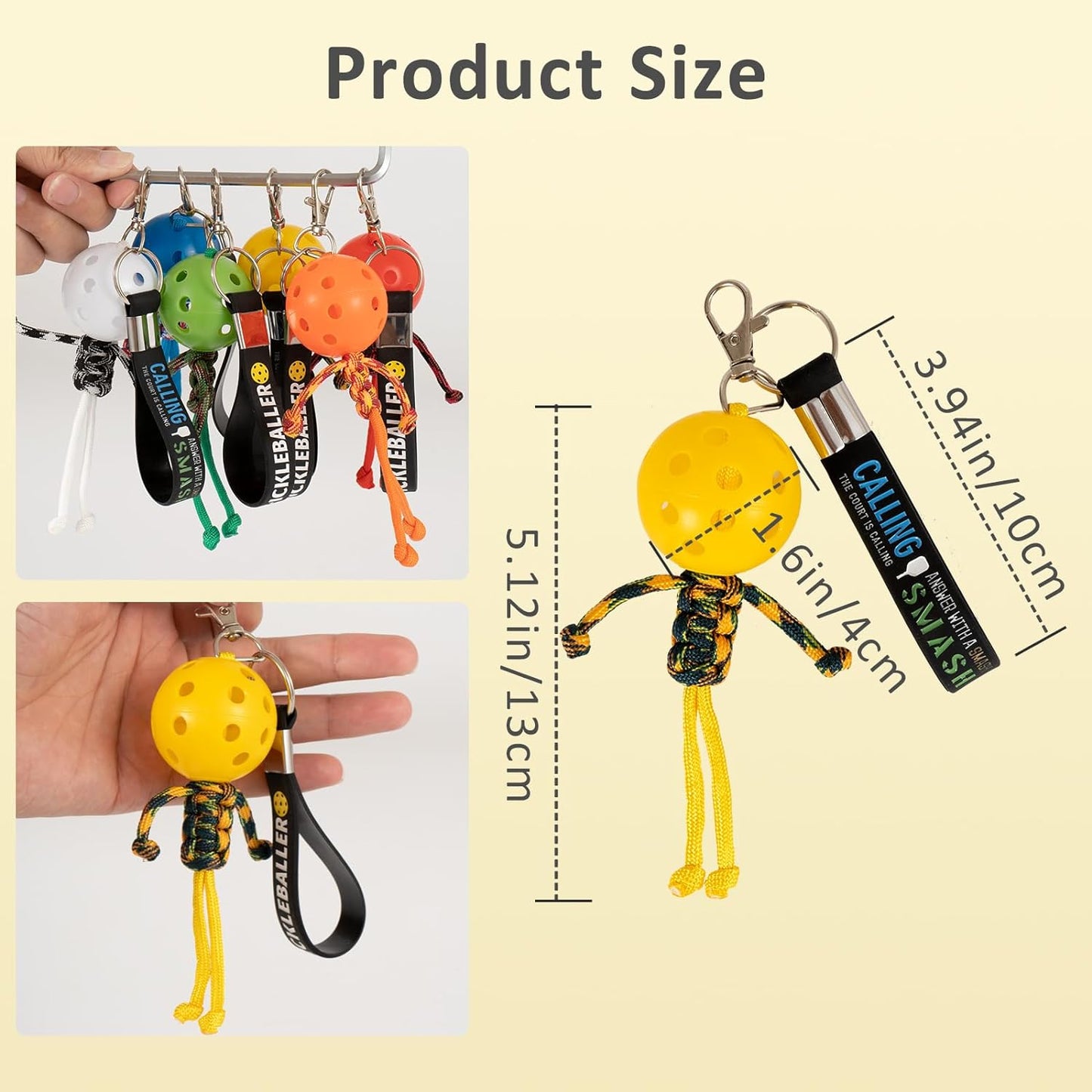 6Pcs Pickleball Handmade Keychains, Inspirational Gifts for Pickleball Lovers Women & Men, Cute Pickleball Ornament Accessories for Sports Bags