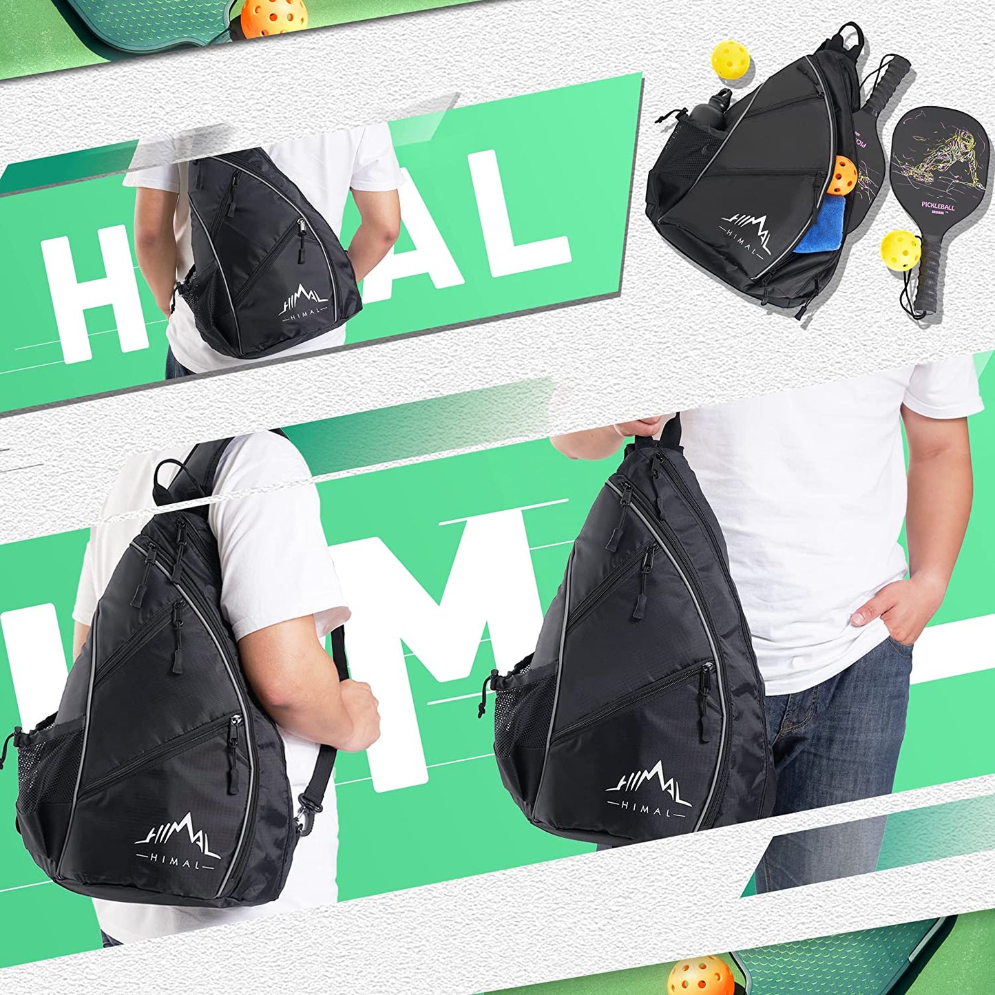 Pickleball Bag-Adjustable Pickleball,Tennis,Racketball Sling Bag-Pickleball Backpack with Water Bottle Holder