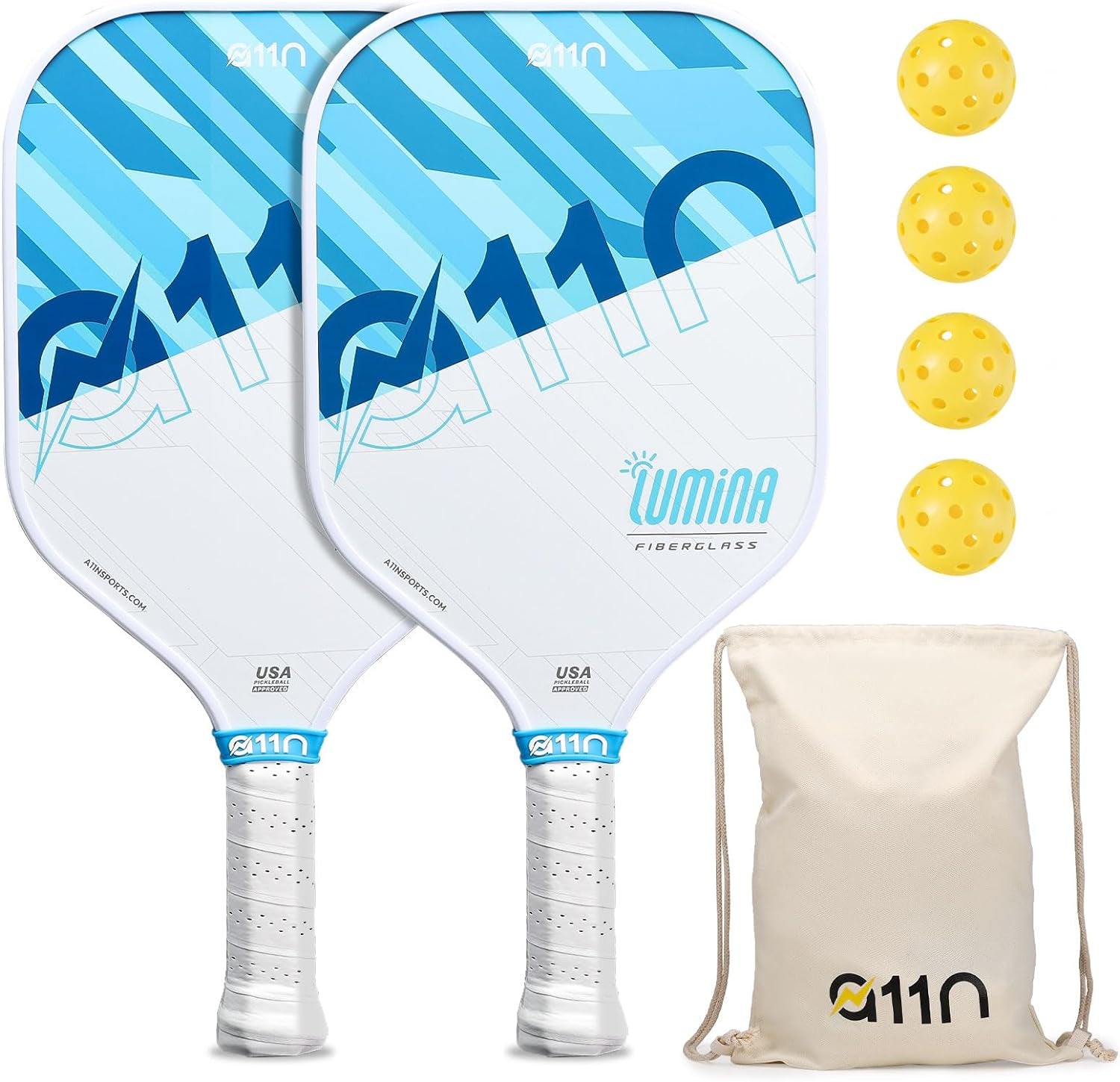 A11N Pickleball Paddles Set of 2/4 Fiberglass Surface Rackets with 4 Pickleball Balls and Pickleball Bag for Beginners - USAPA Approved