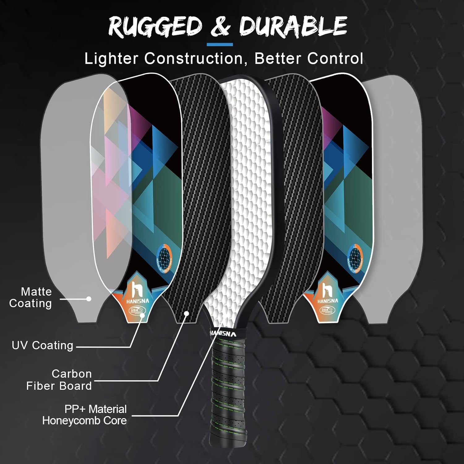 Carbon Fiber Graphite Pickleball Paddles with Enhance PP Honeycomb Core