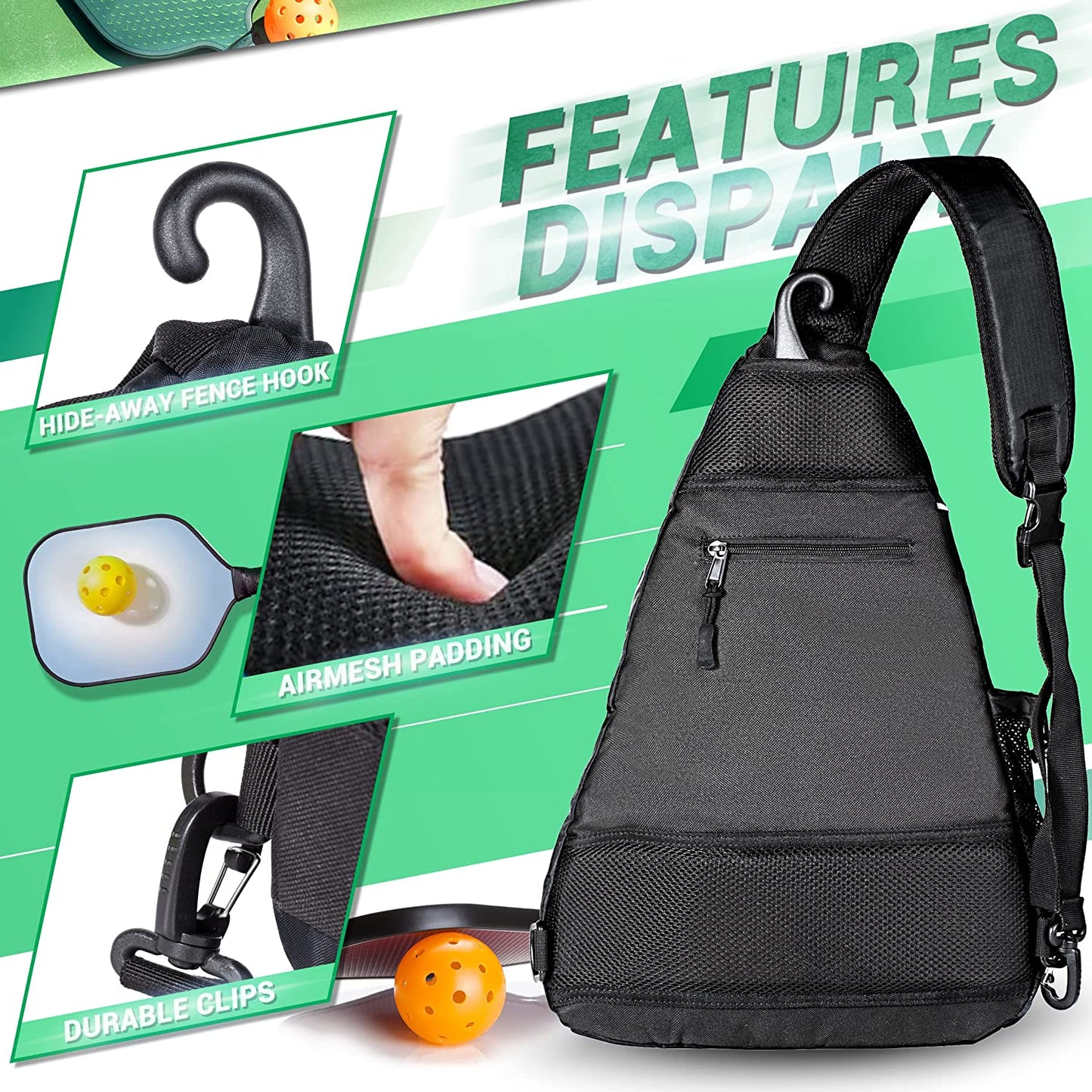 Pickleball Bag-Adjustable Pickleball,Tennis,Racketball Sling Bag-Pickleball Backpack with Water Bottle Holder