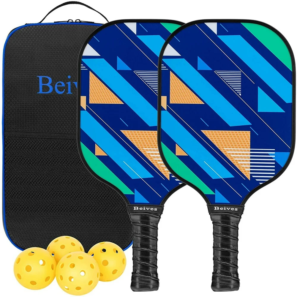 Pickleball Paddles Carbon Fiber Graphite, 2 Multicolor 7.9Oz Rackets, 4 Balls, 1 Bag