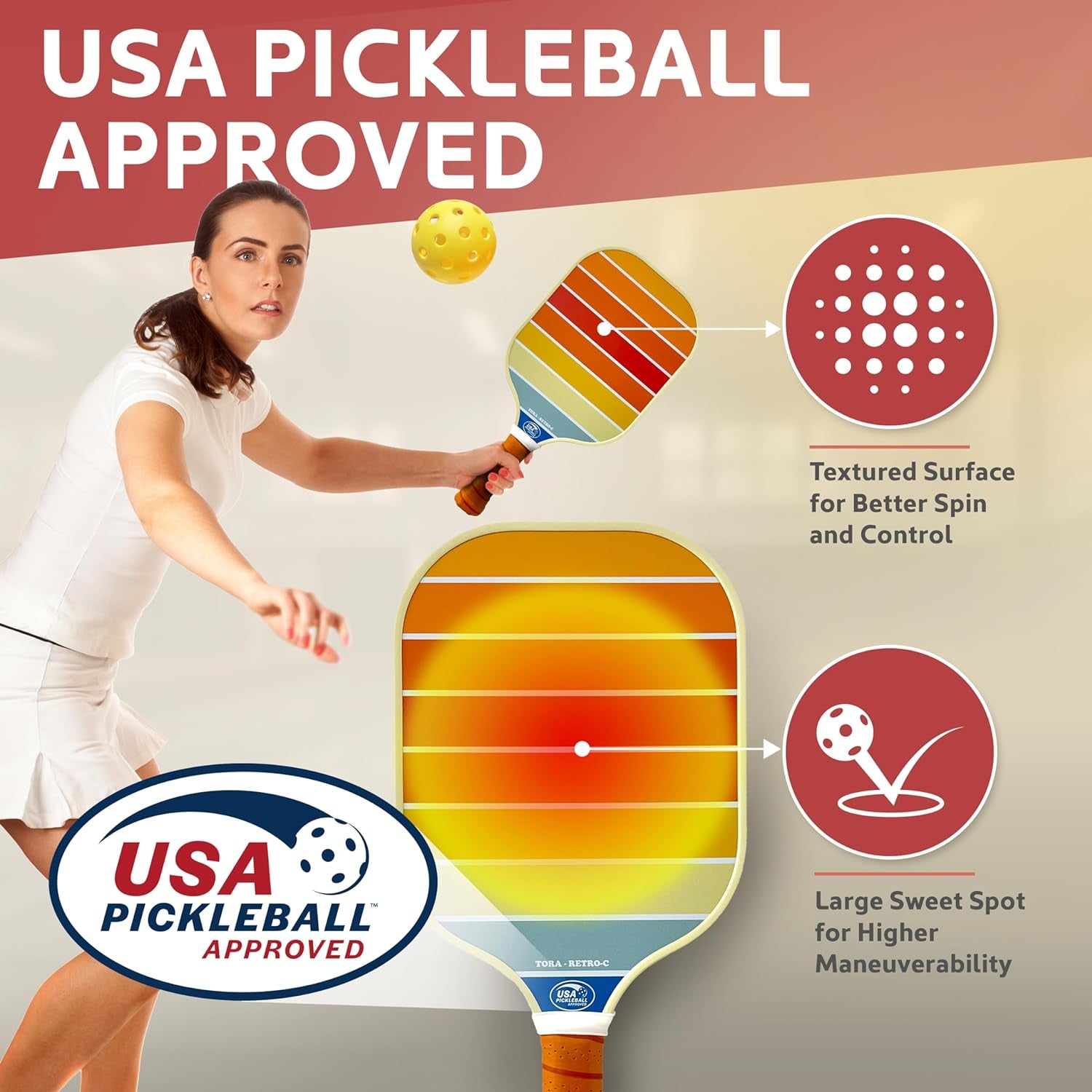 USA Pickleball Approved - Textured Carbon Fiber Surface - Pickleball Paddles Set with Bag and Balls