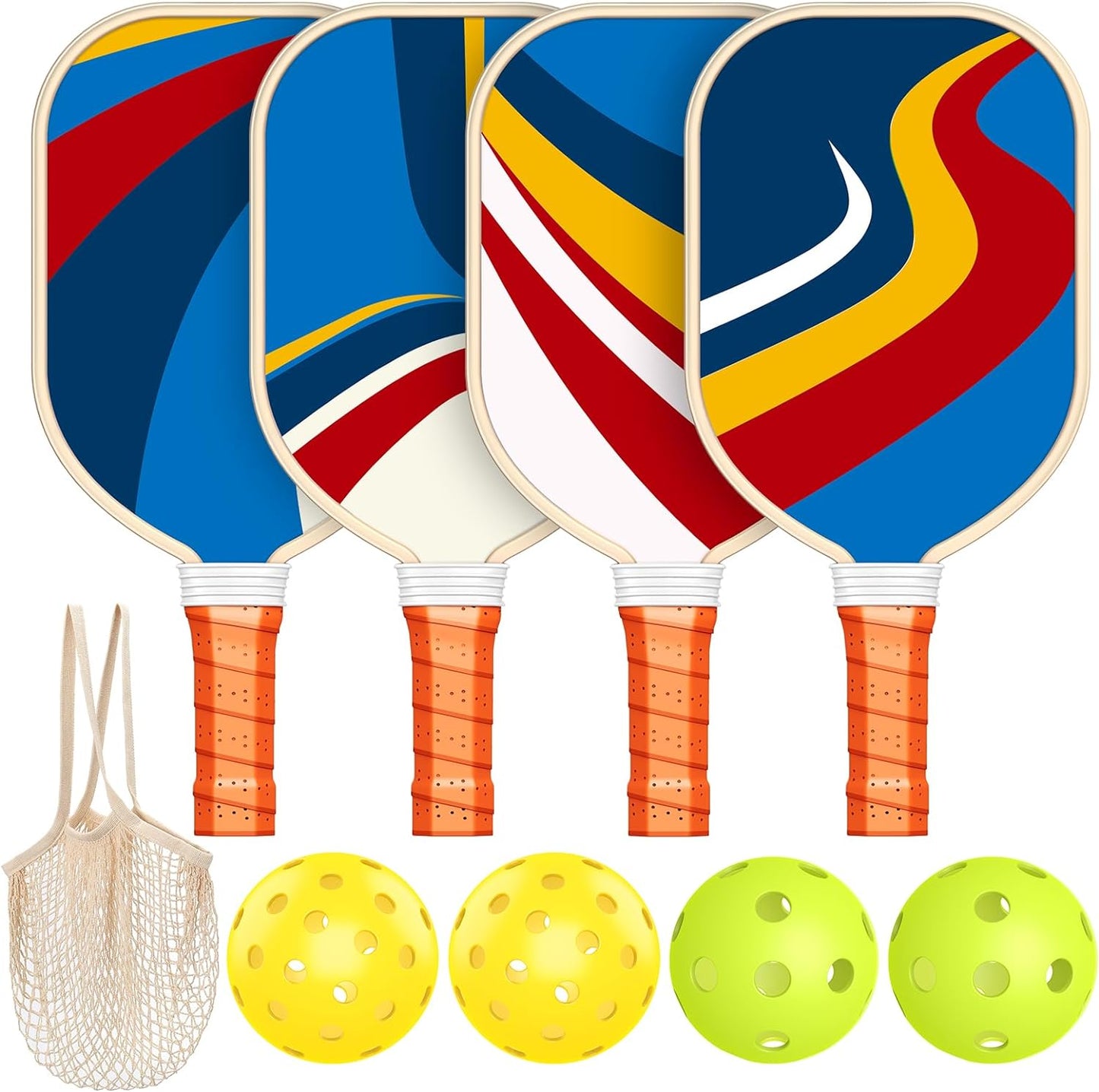 Pickleball Paddles Set of 4, Premium Wood with 4 Indoor & Outdoor Pickleball Balls and 1 Carry Bag