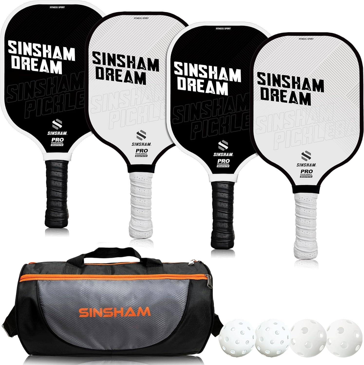 Pickleball Paddles Set of 4,  Graphite Pickleball Rackets Fiber Face & Polymer Honeycomb Core