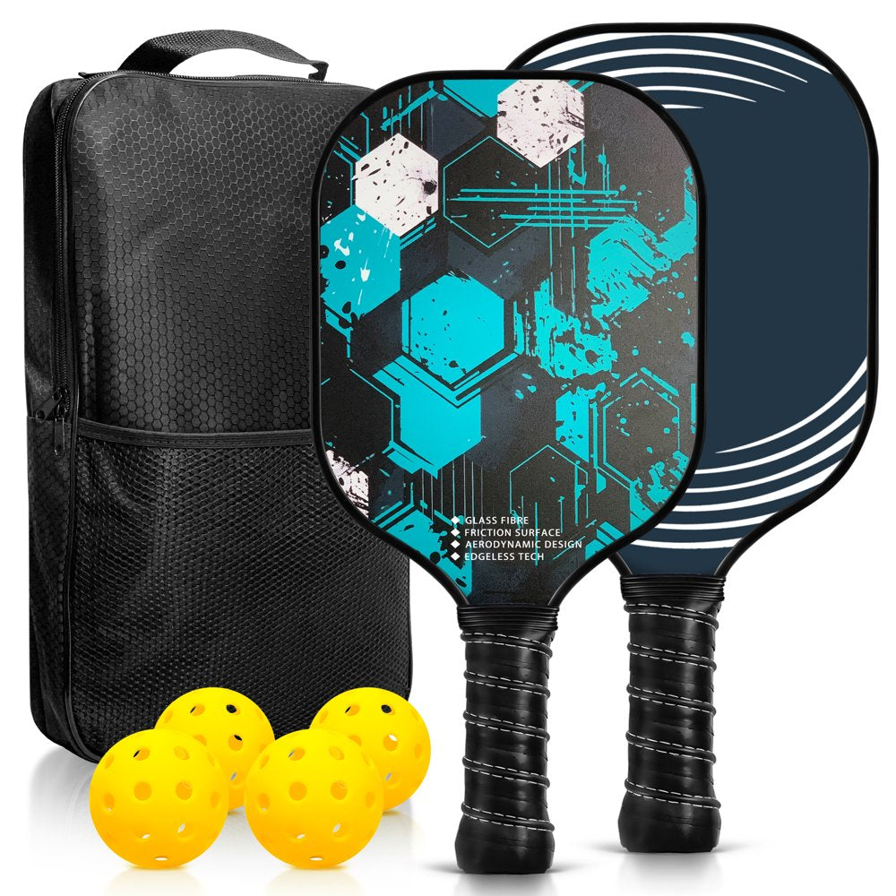 Pickleball Paddles Set with 4 Pickleball Balls, Lightweight, Fiberglass Surface, USAPA Approved