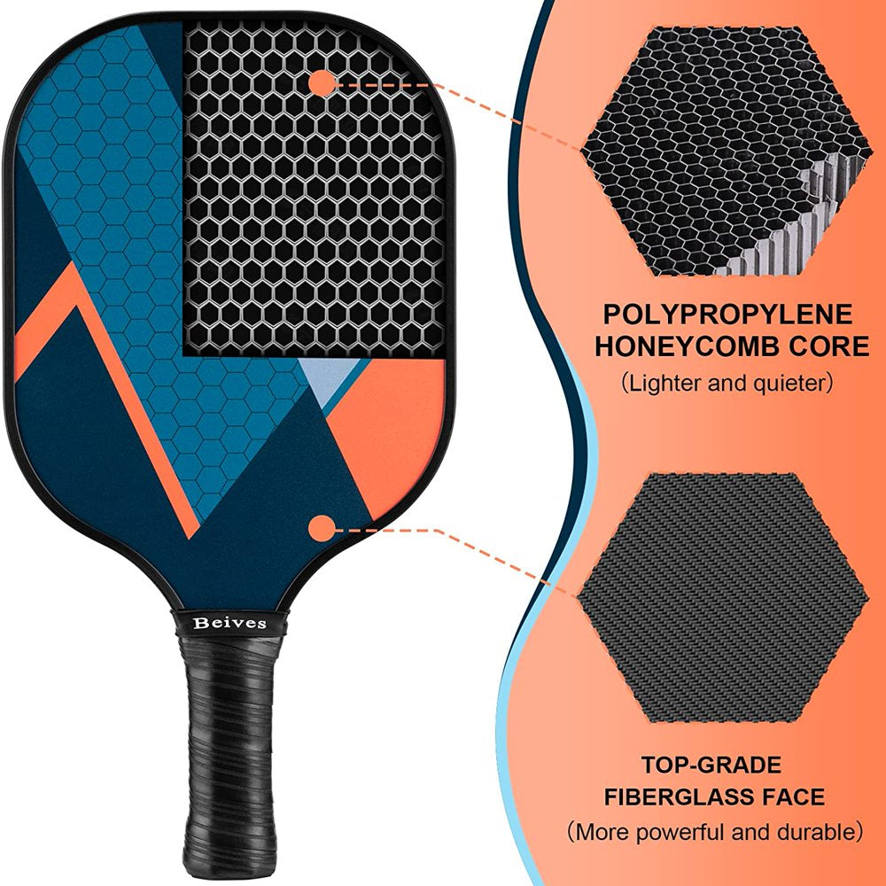 Pickleball Paddles, Fiberglass Pickle Ball Set of 4 for All Levels, 7.9Oz 