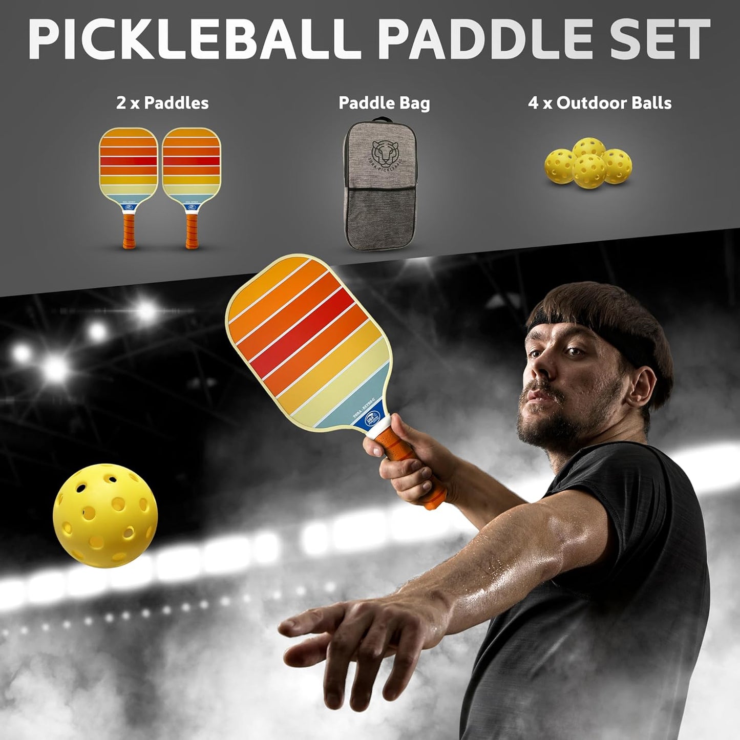 USA Pickleball Approved - Textured Carbon Fiber Surface - Pickleball Paddles Set with Bag and Balls