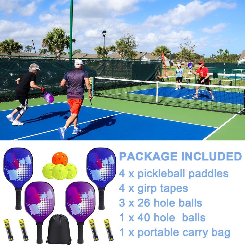 4 Wood Pickleball Paddles, 4 Pickleball Balls, 4 Grip Tape & Carry Bag, Pickleball Gifts - setpickleball