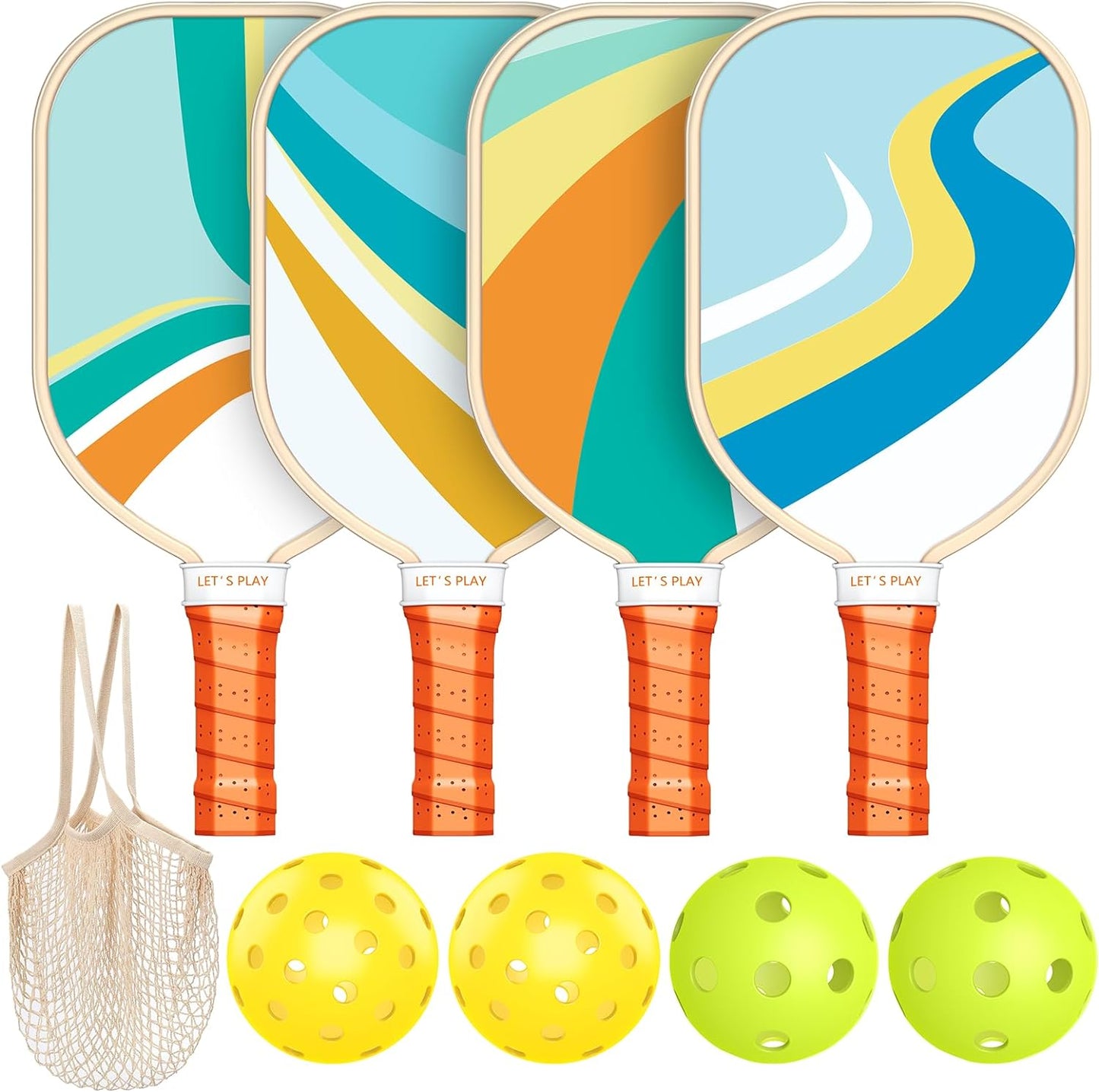 Pickleball Paddles Set of 4, Premium Wood with 4 Indoor & Outdoor Pickleball Balls and 1 Carry Bag