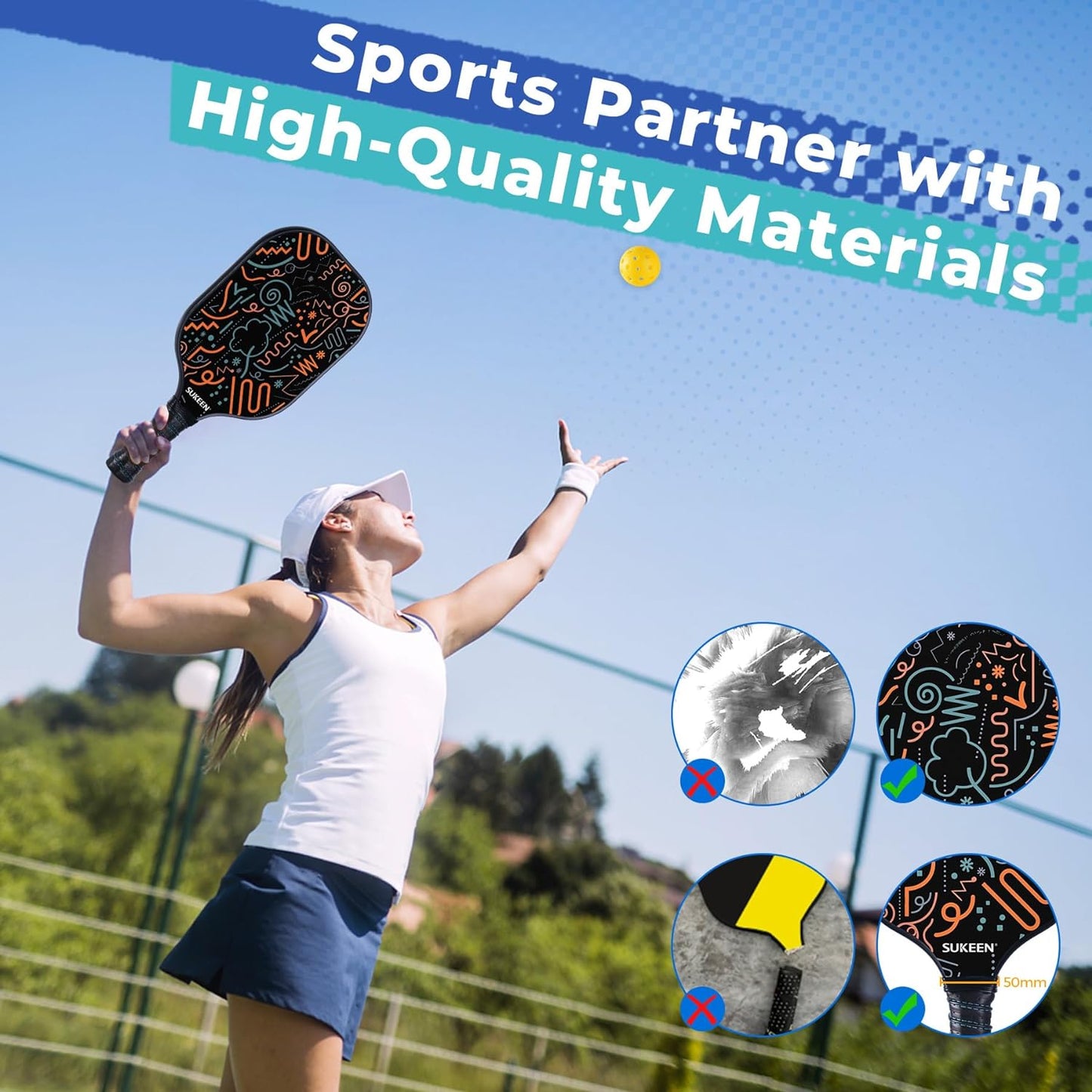 Pickleball Paddles Set of 2, Fiberglass Surface Pickleball Set with Pickleball Rackets, Pickle Ball Paddle Set ​For Men Women