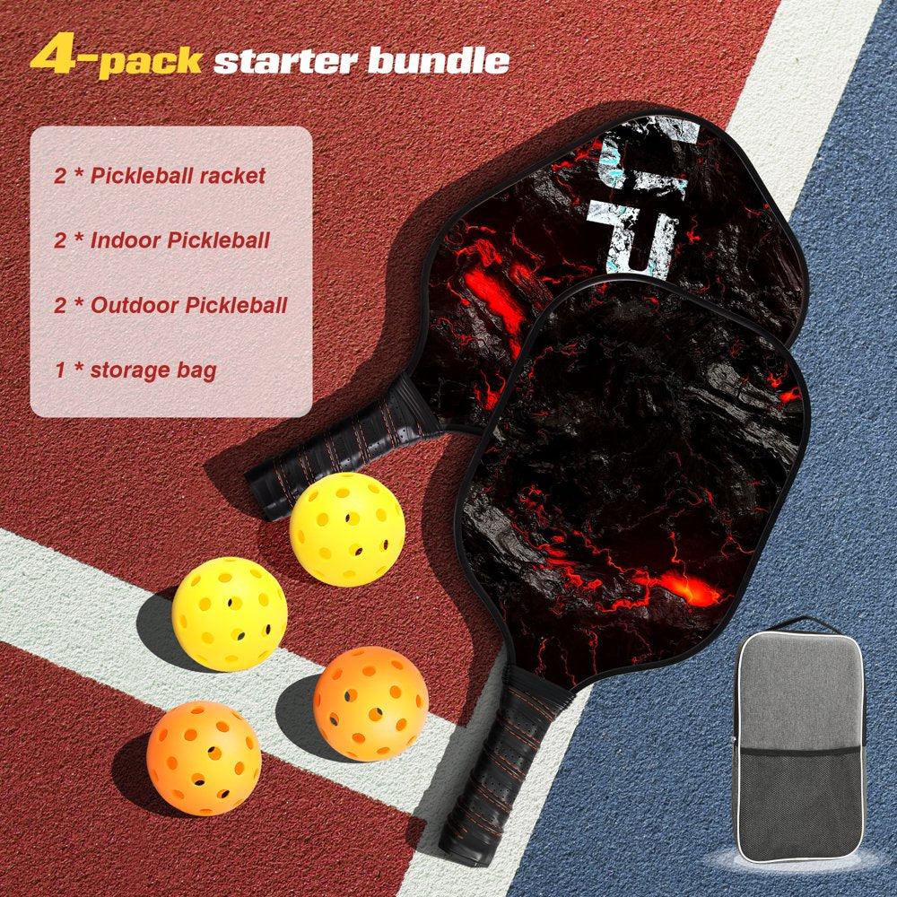 Pickle Ball Set with 2 Pickle Ball Rackets, 4 Balls and Backpack